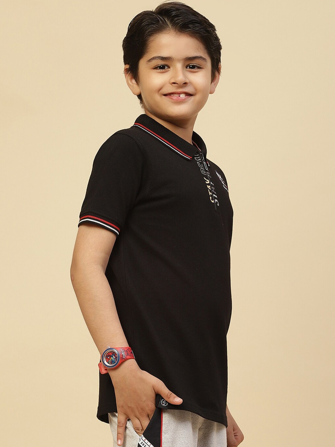 

Monte Carlo Boys Polo Collar Pure Cotton T-shirt, Black