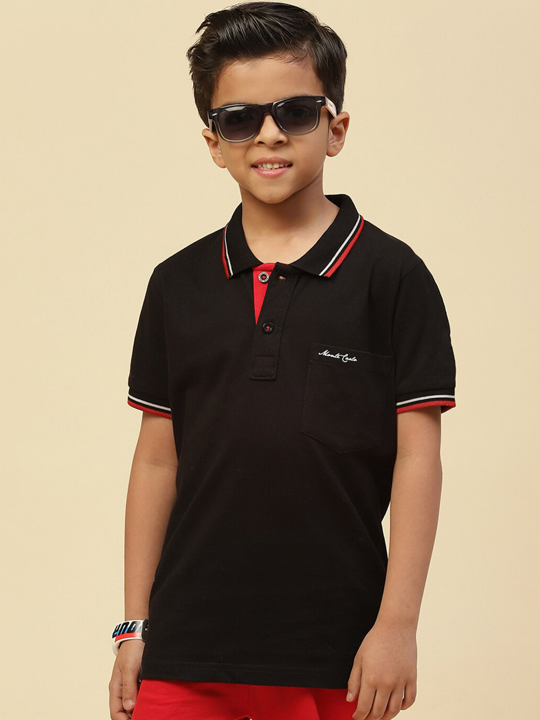 

Monte Carlo Boys Polo Collar Pure Cotton T-shirt, Black