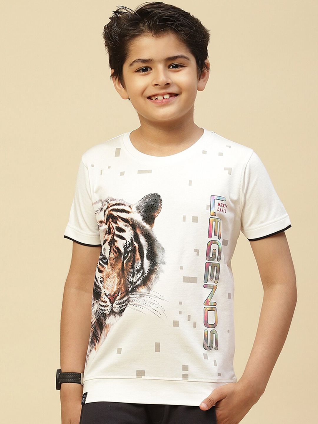 

Monte Carlo Boys Graphic Printed Cotton T-shirt, White