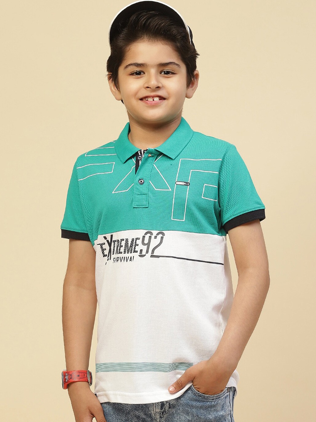 

Monte Carlo Boys Colourblocked Polo Collar Pure Cotton T-Shirt, Green