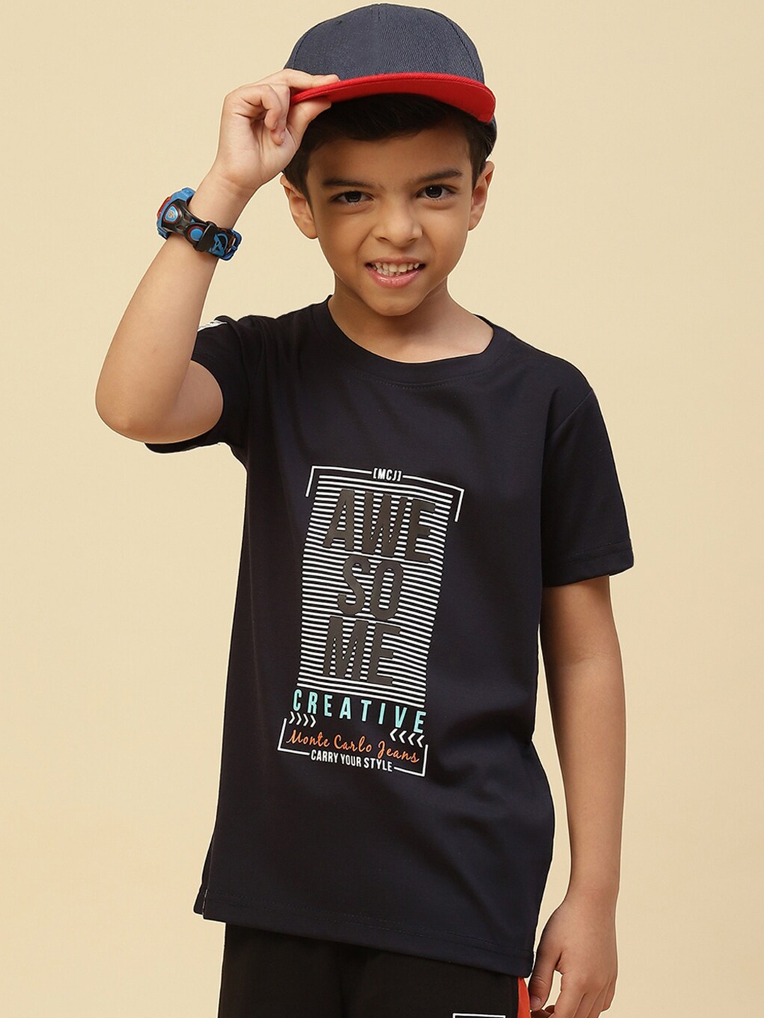 

Monte Carlo Boys Typography Printed T-shirt, Navy blue