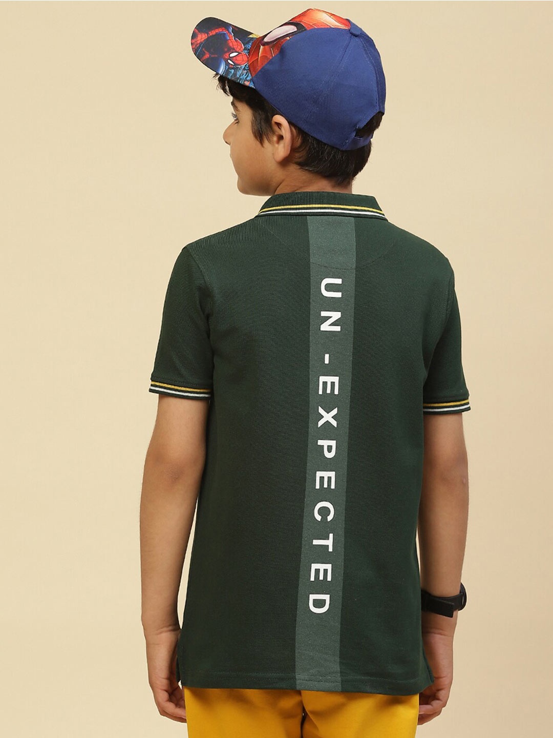 

Monte Carlo Boys Typography Printed Polo Collar Pure Cotton T-shirt, Green