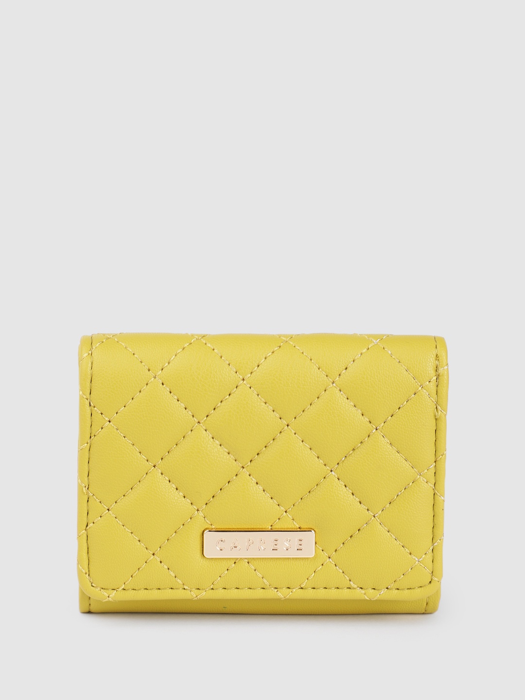

Caprese Women Geometric Textured Three Fold Wallet, Lime green