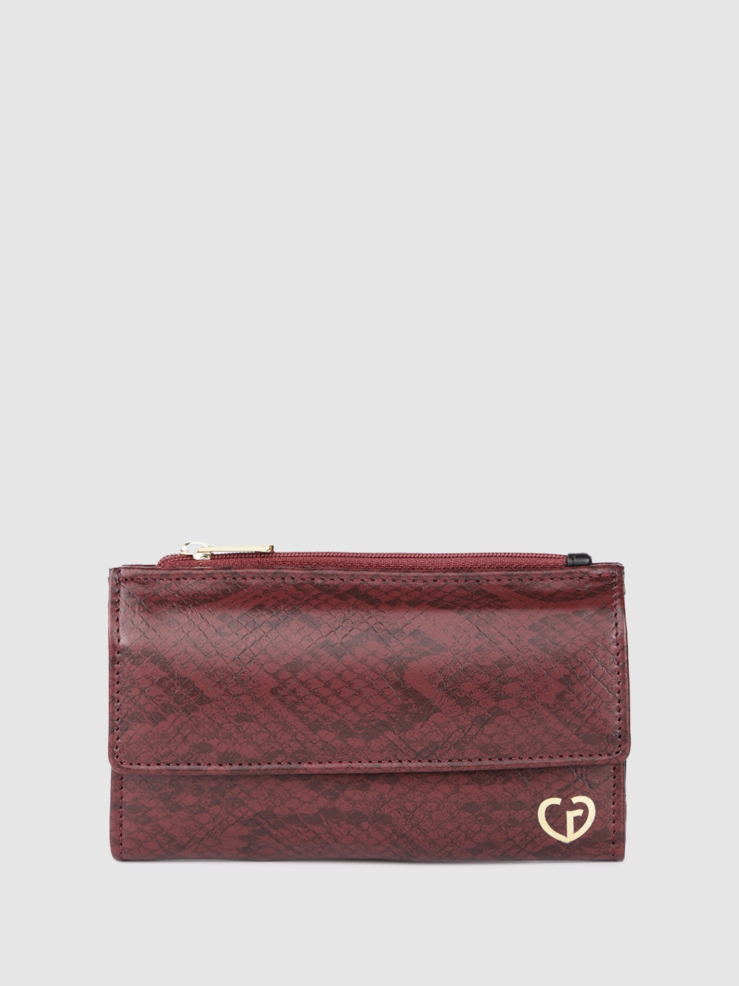 

Caprese Women Snake Printed Three Fold Wallet, Burgundy