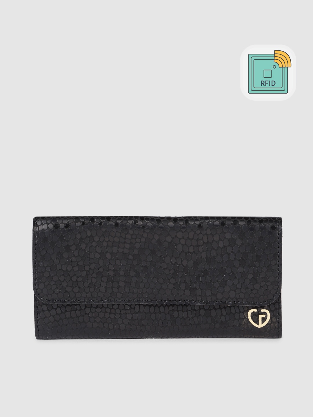 

Caprese Women Textured Envelope Wallet, Black