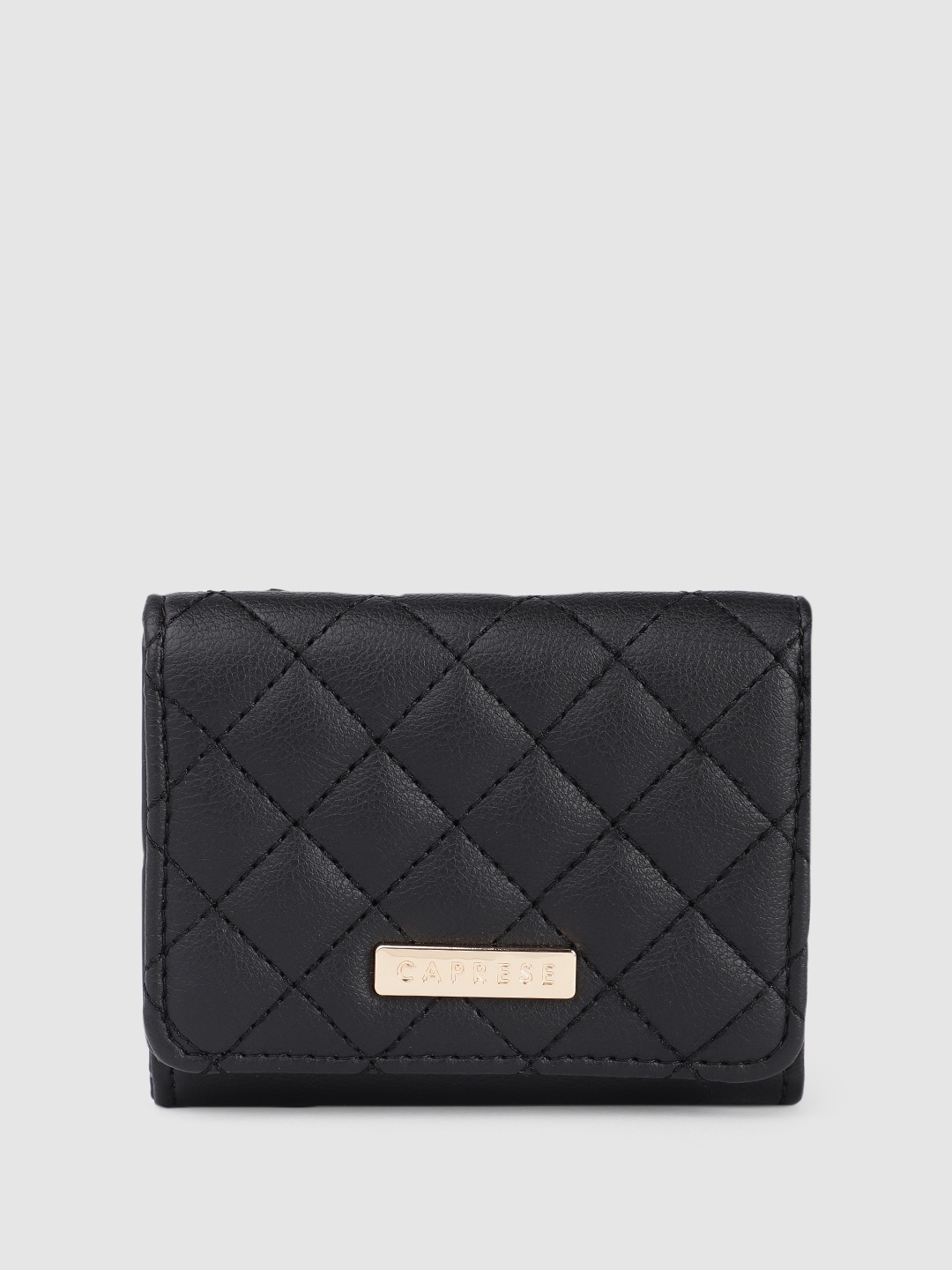 

Caprese Women Geometric Textured Three Fold Wallet, Black