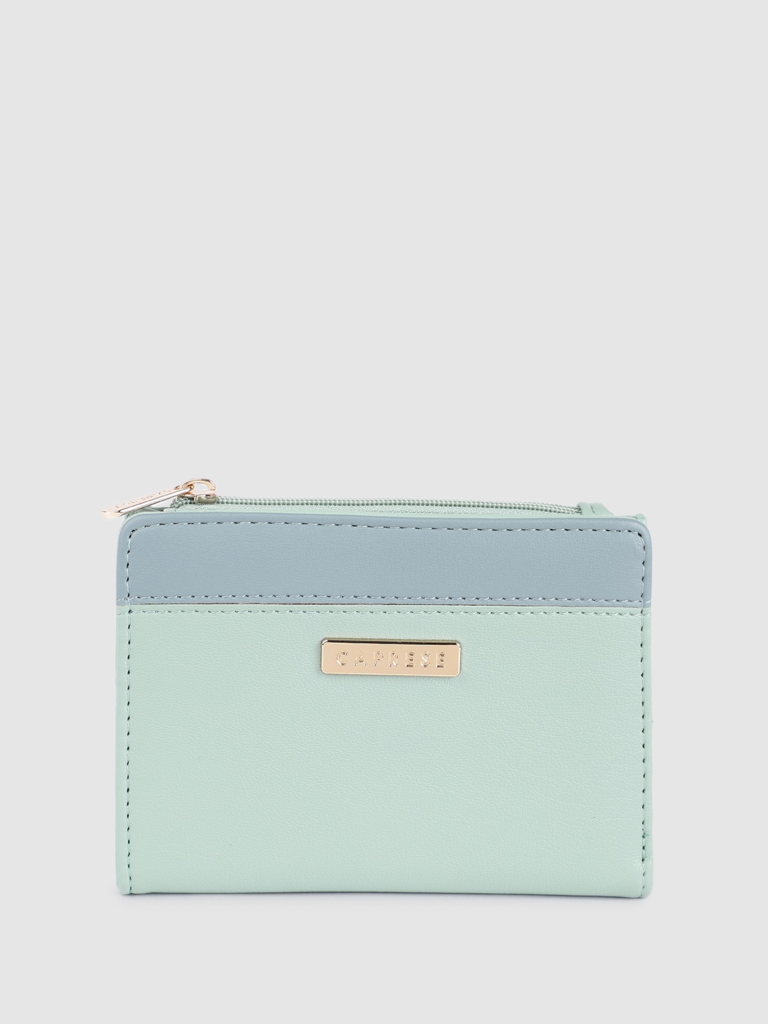 

Caprese Women Solid Two Fold Wallet With Minimal Colourblocked Detail, Green