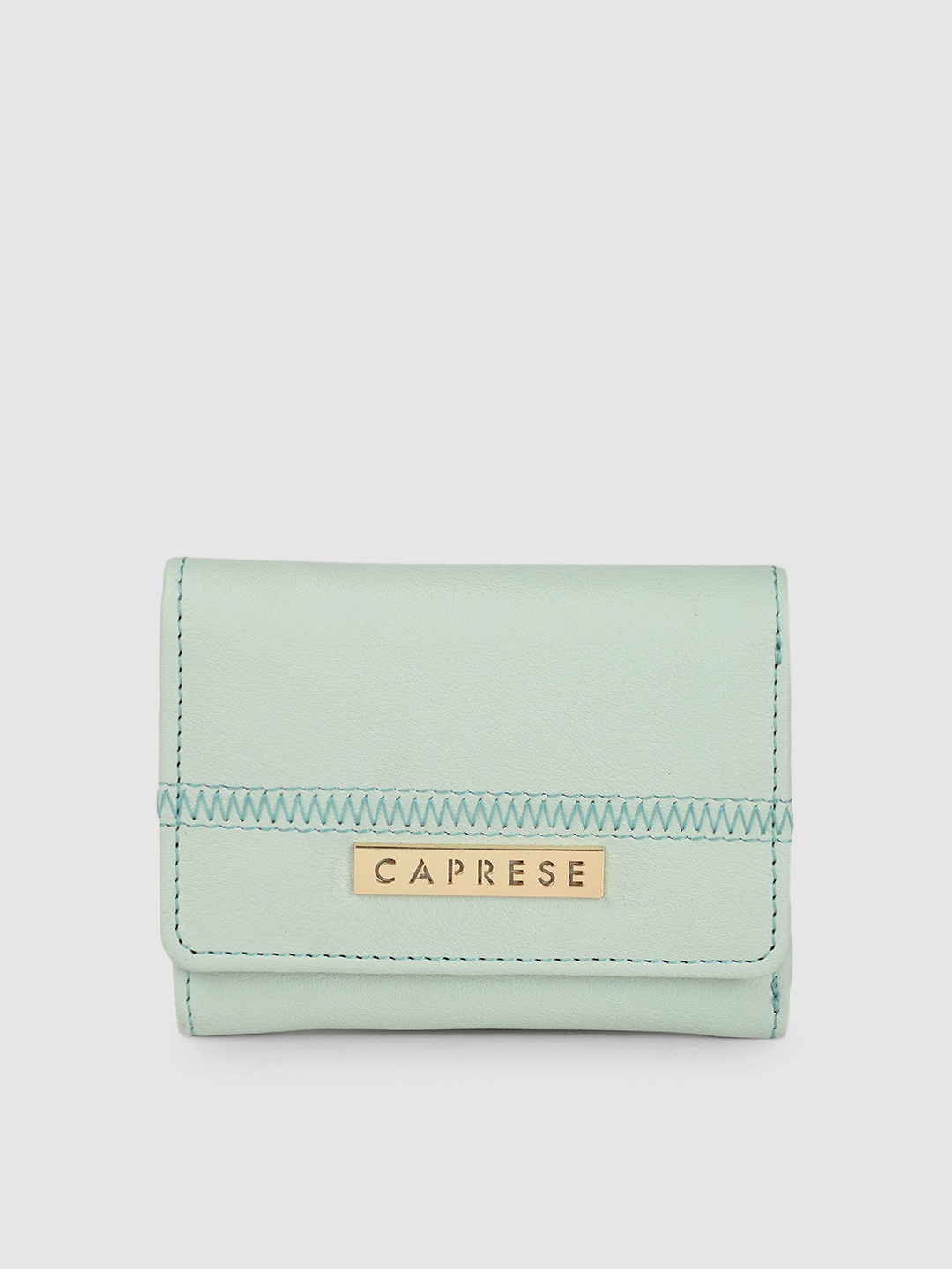 

Caprese Women Solid Three Fold Wallet With Minimal Chevron Embroidered Detail, Green