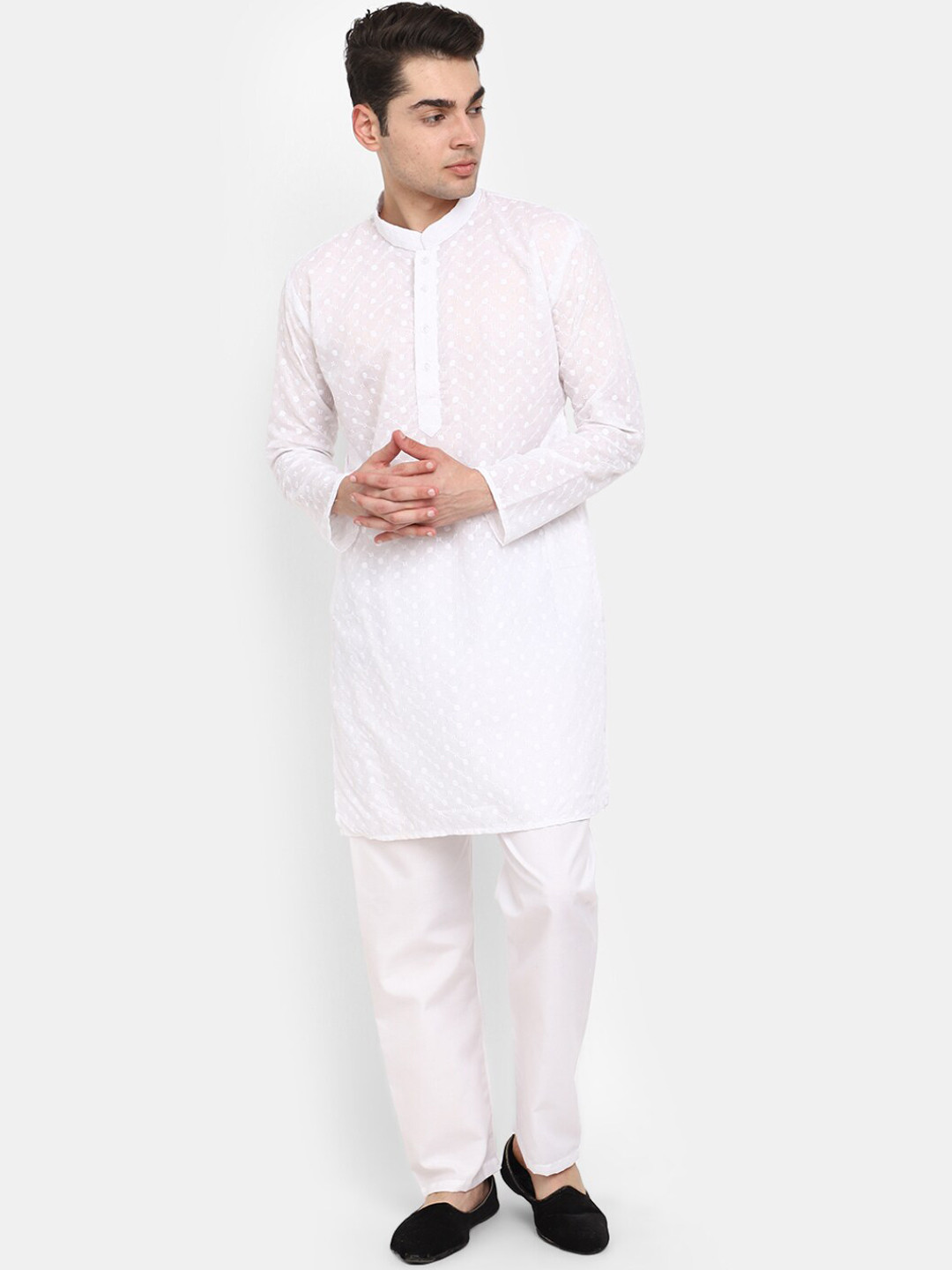 

V-Mart Ethnic Motifs Embroidered Thread Work Pure Cotton Kurta with Pyjamas, White