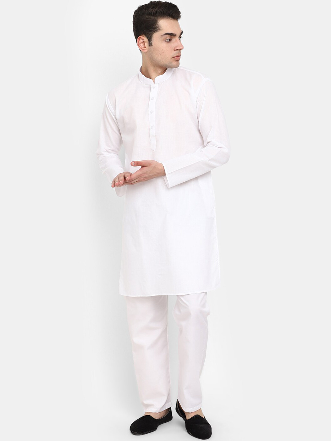 

V-Mart Mandarin Collar Pure Cotton Kurta with Pyjamas, White