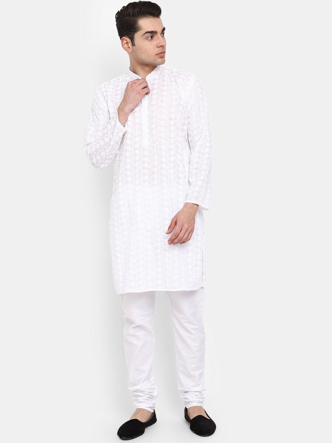 

V-Mart Ethnic Motifs Embroidered Thread Work Pure Cotton Kurta with Pyjamas, White