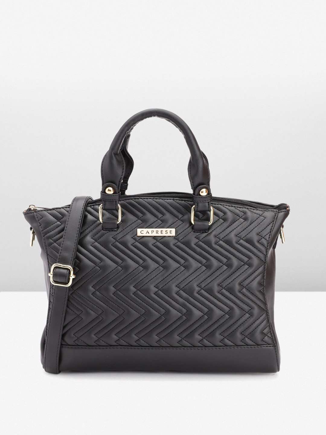

Caprese Geometric Textured Handheld Bag, Black