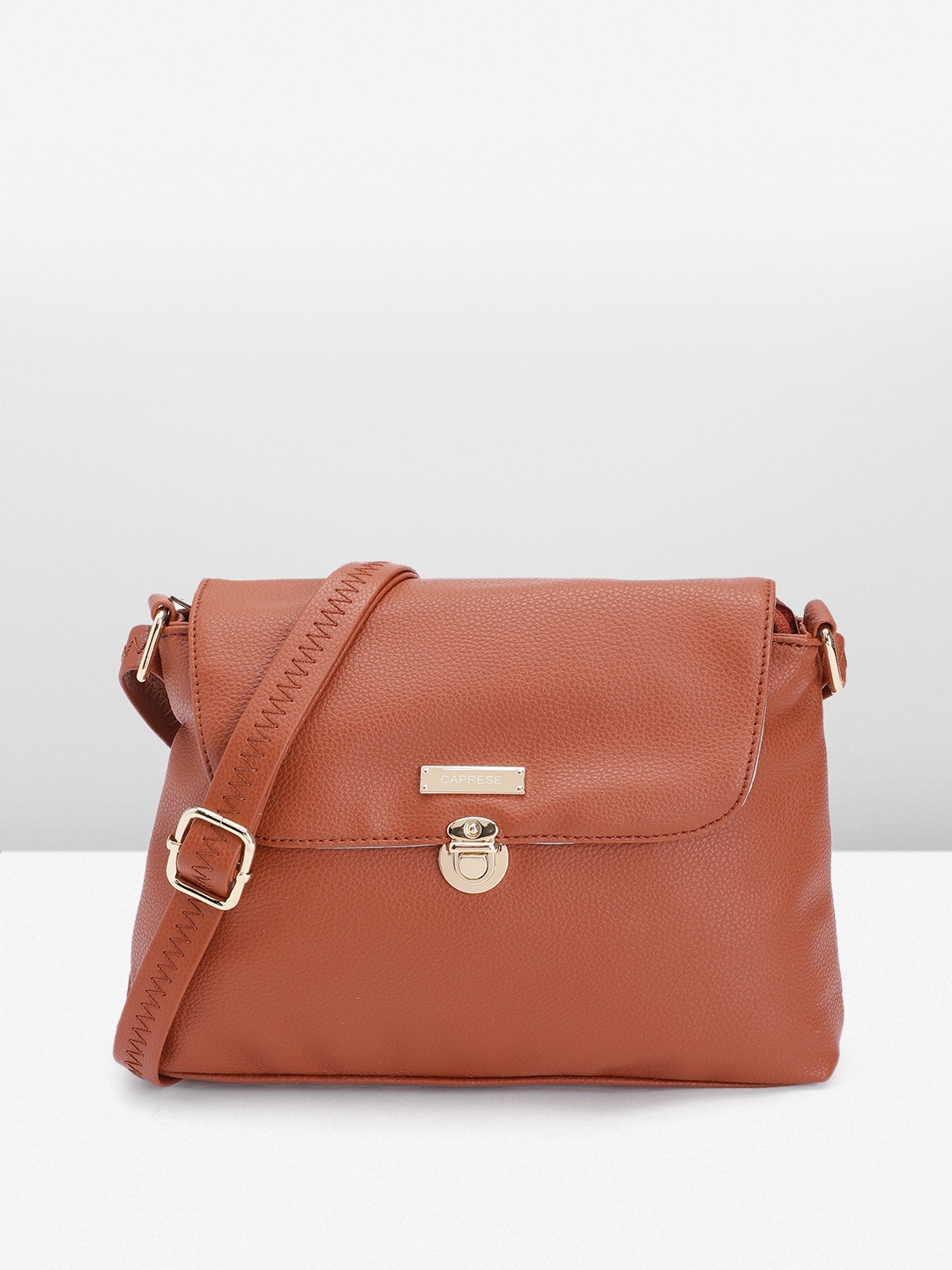 

Caprese Textured Regular Structured Sling Bag, Tan