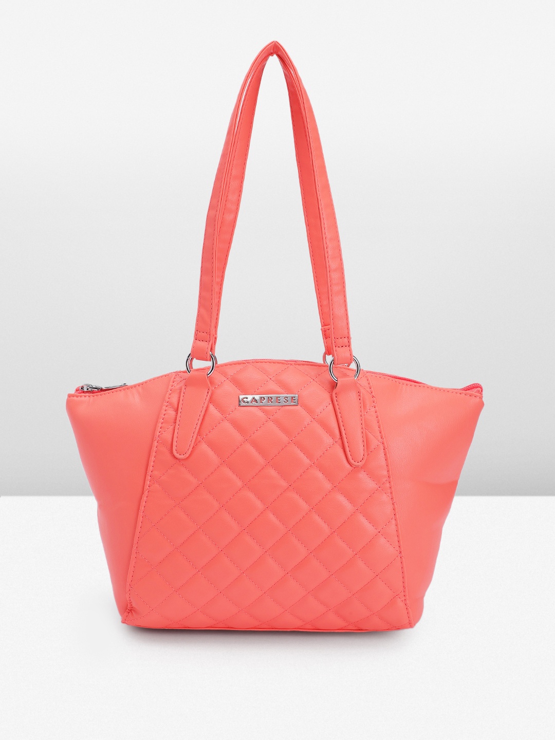 

Caprese Structured Shoulder Bag with Quilted Detail, Coral