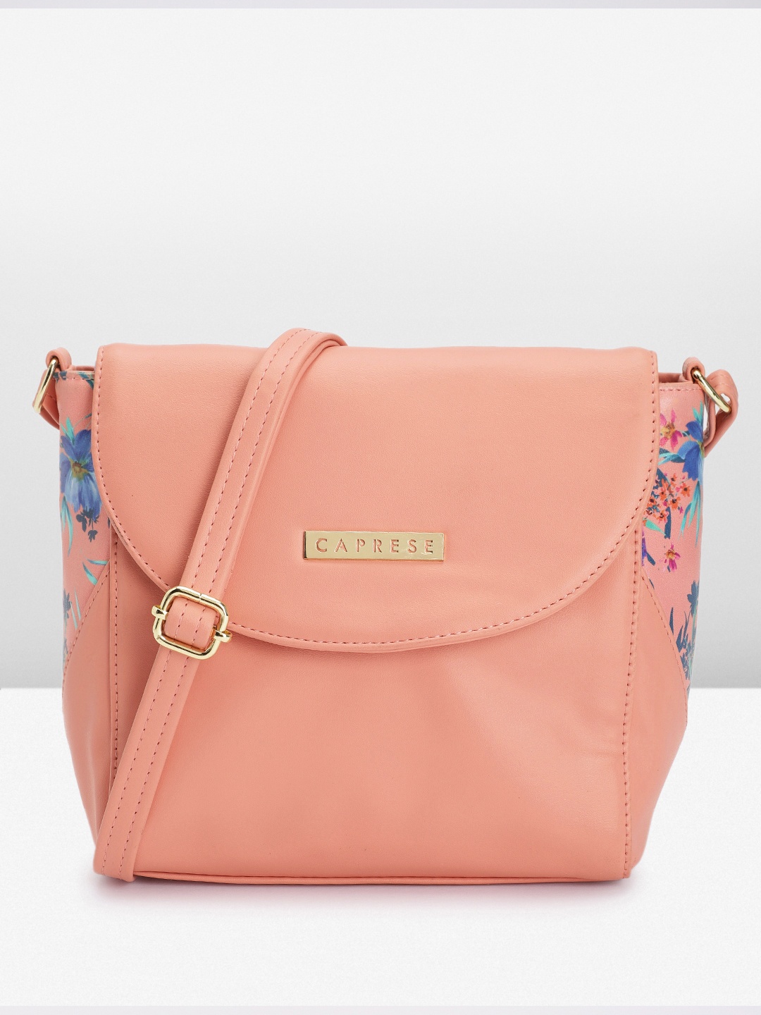 

Caprese Floral Print Structured Sling Bag, Peach