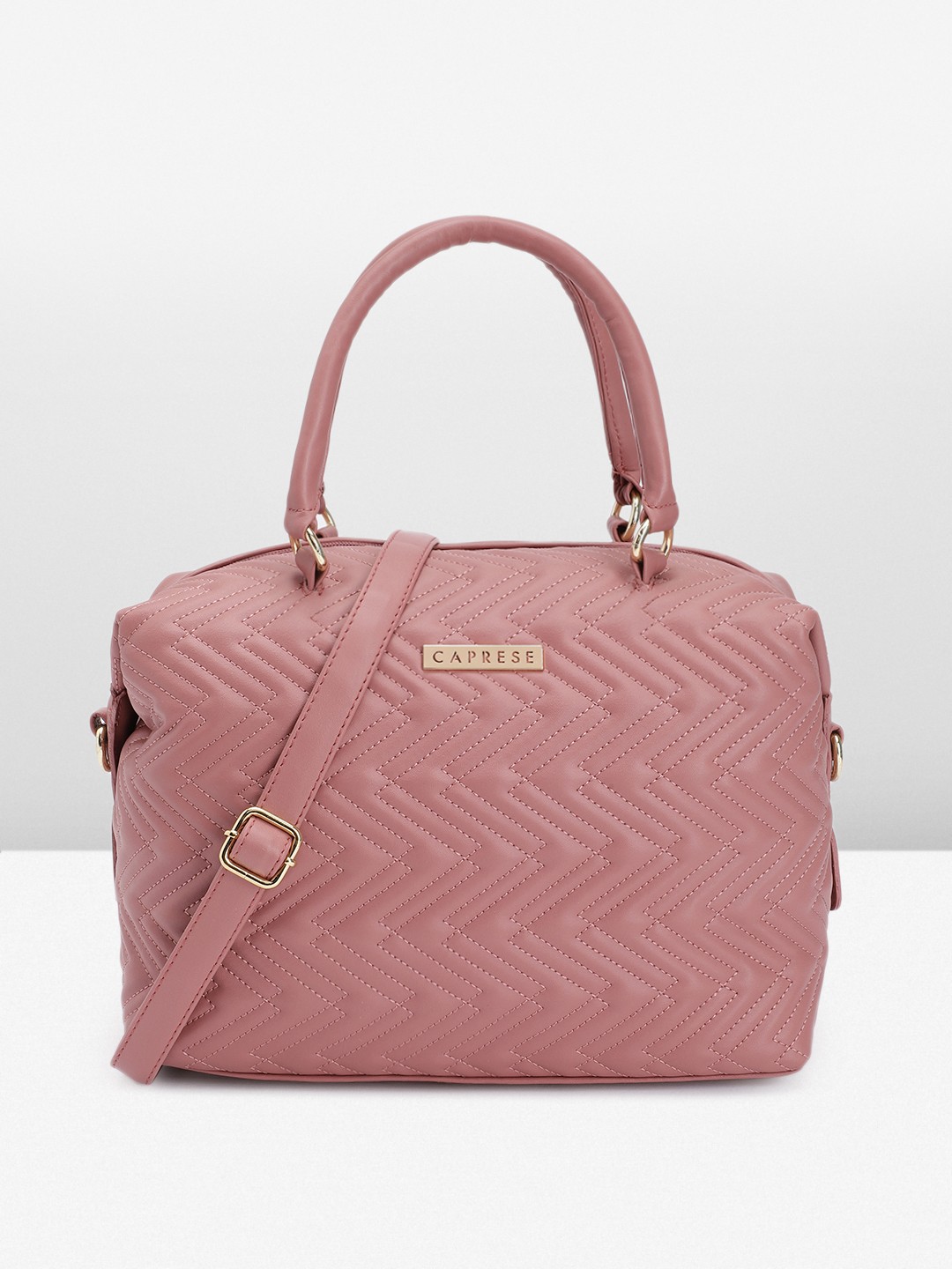 

Caprese Bowling Handheld Bag with Quilted Detail, Rose