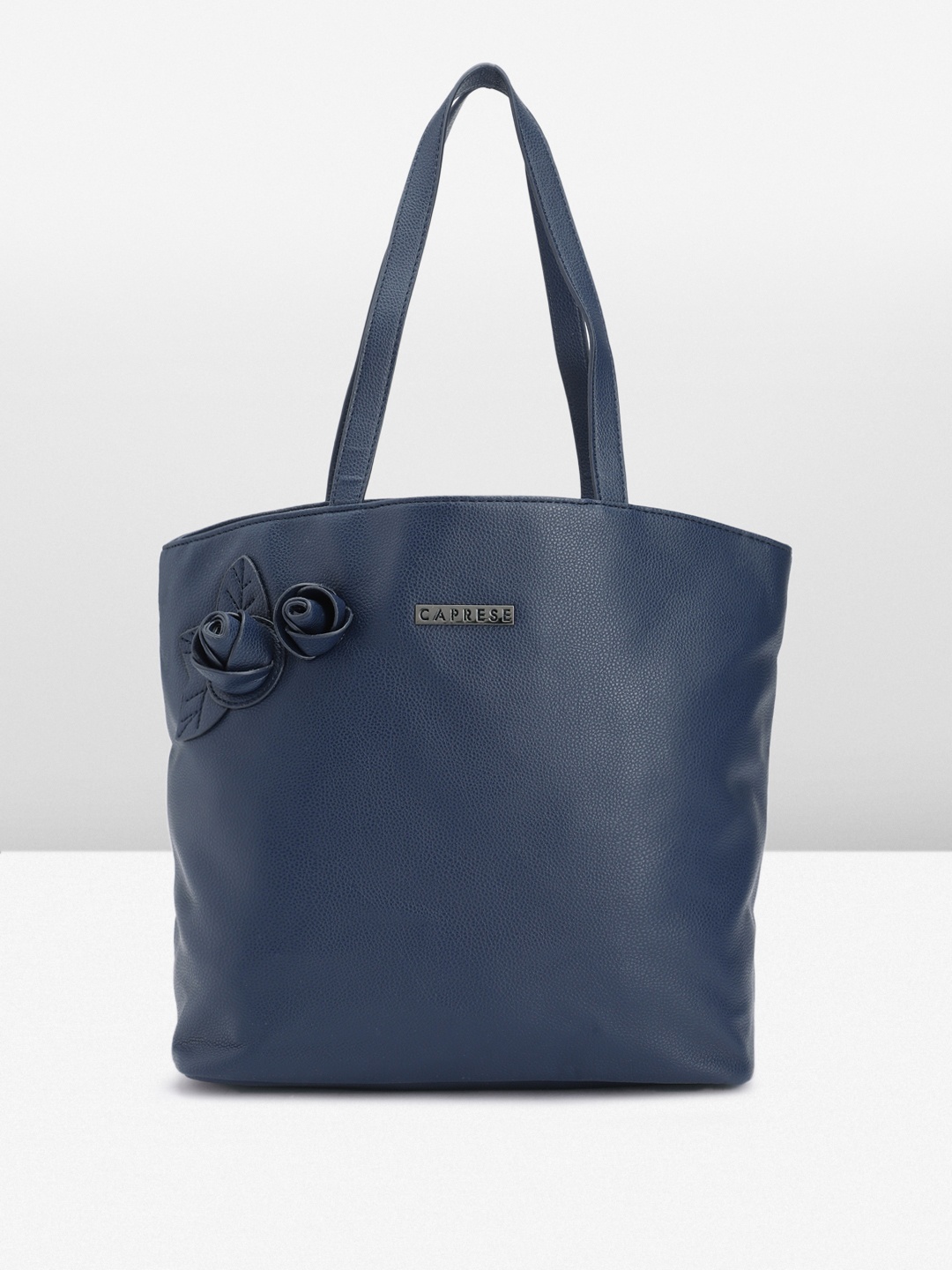 

Caprese Minute Textured Structured Shoulder Bag with Rose Applique Detail, Navy blue