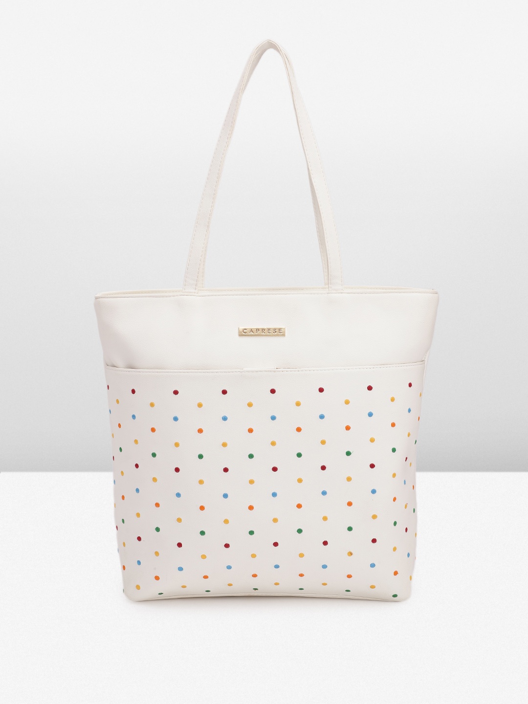 

Caprese Embroidered Oversized Structured Shoulder Bag, Off white