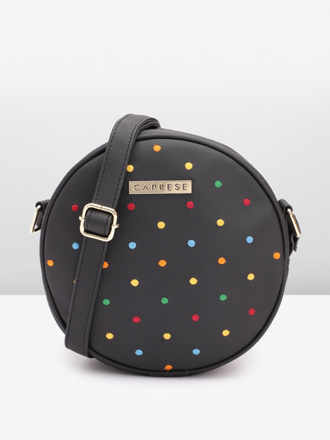 

Caprese Geometric Embroidered Sling Bag, Black