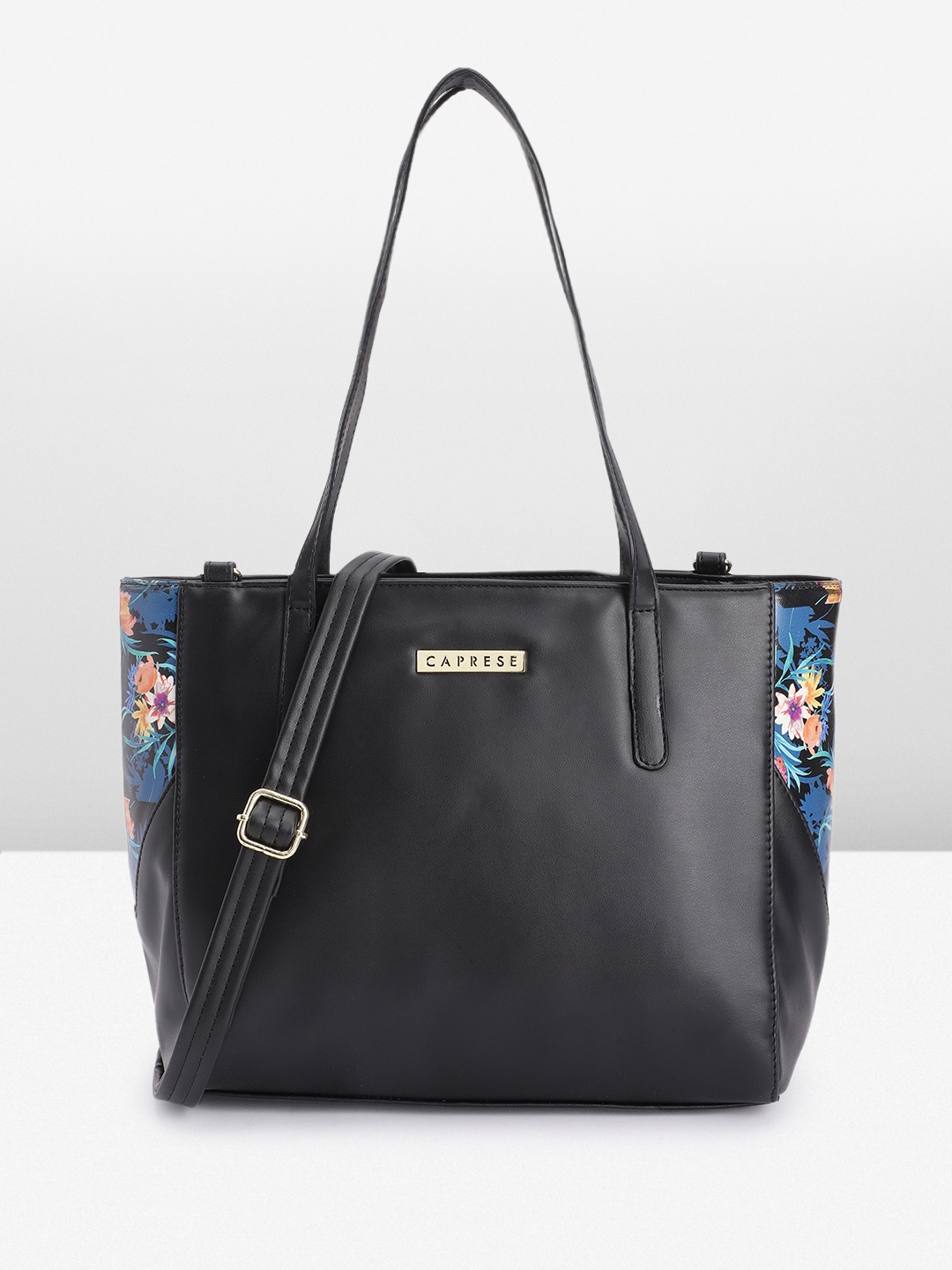 

Caprese Floral Print Structured Shoulder Bag, Black