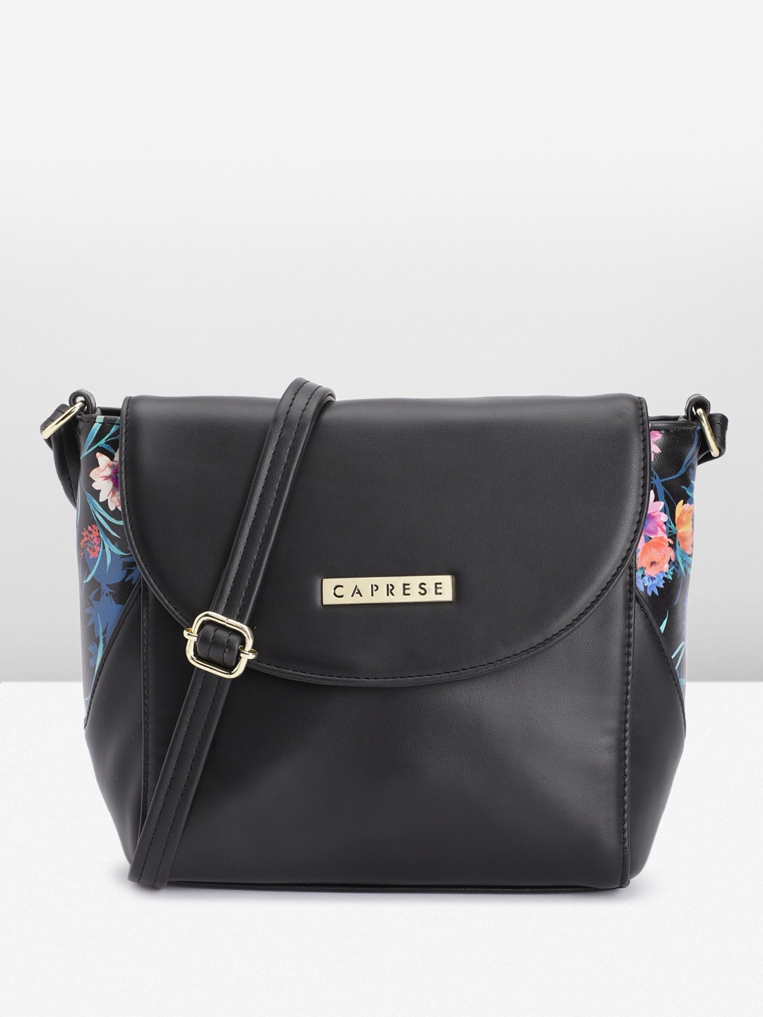 

Caprese Floral Printed Structured Sling Bag, Black