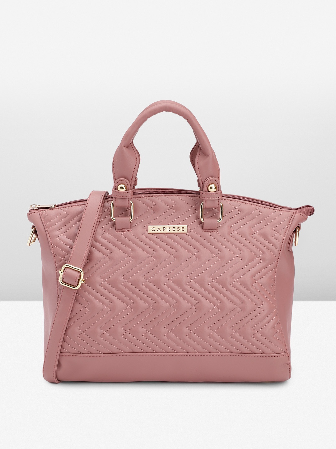 

Caprese Textured Structured Handheld Bag with Quilted Detail, Rose