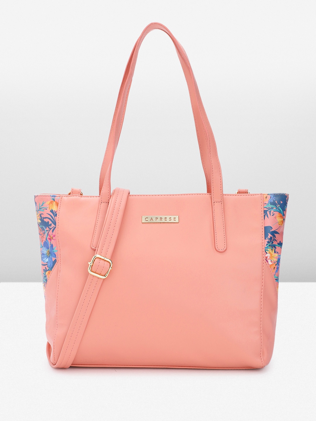 

Caprese Floral Print Structured Shoulder Bag, Coral