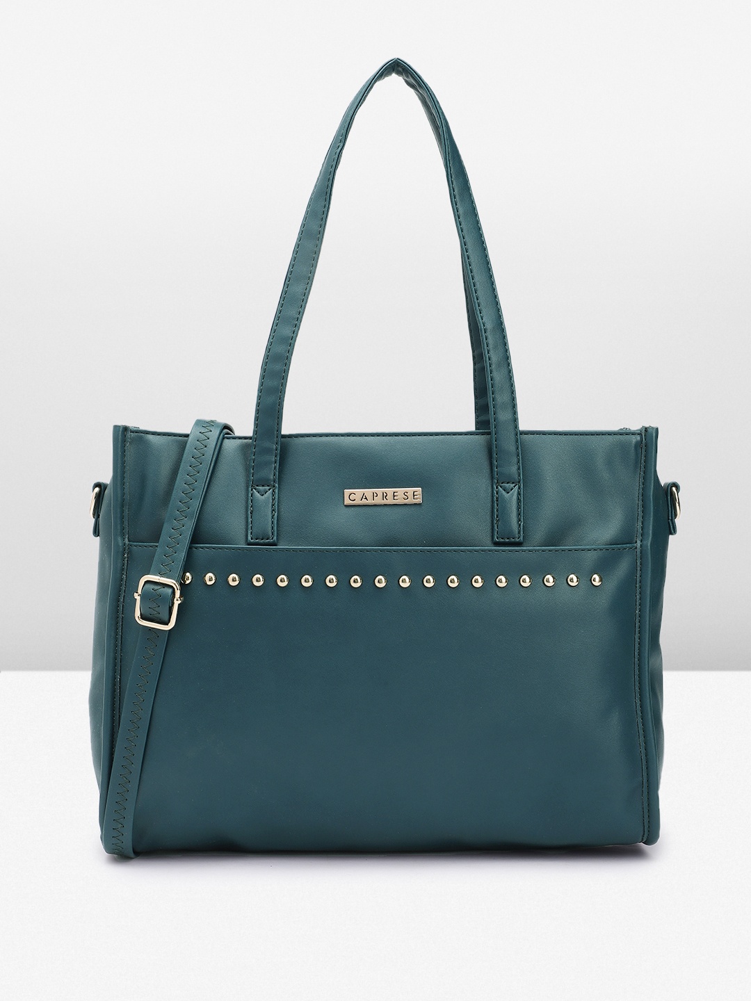 

Caprese Solid Structured Shoulder Bag With Studded Detail, Teal