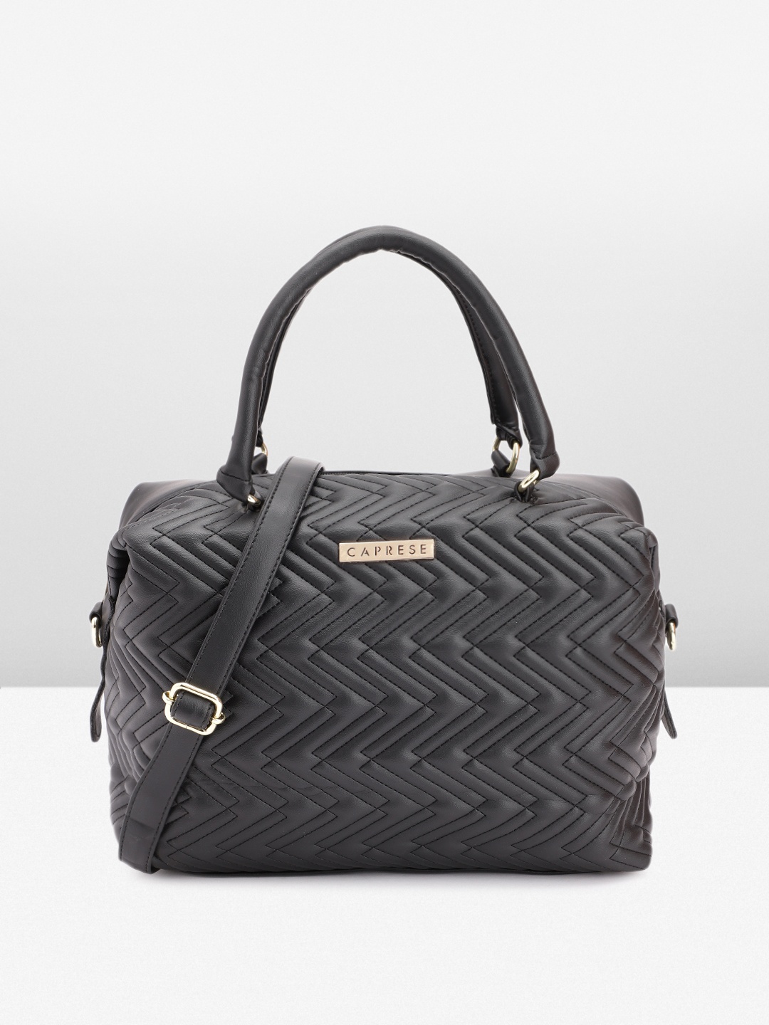 

Caprese Geometric Textured Handheld Bag, Black