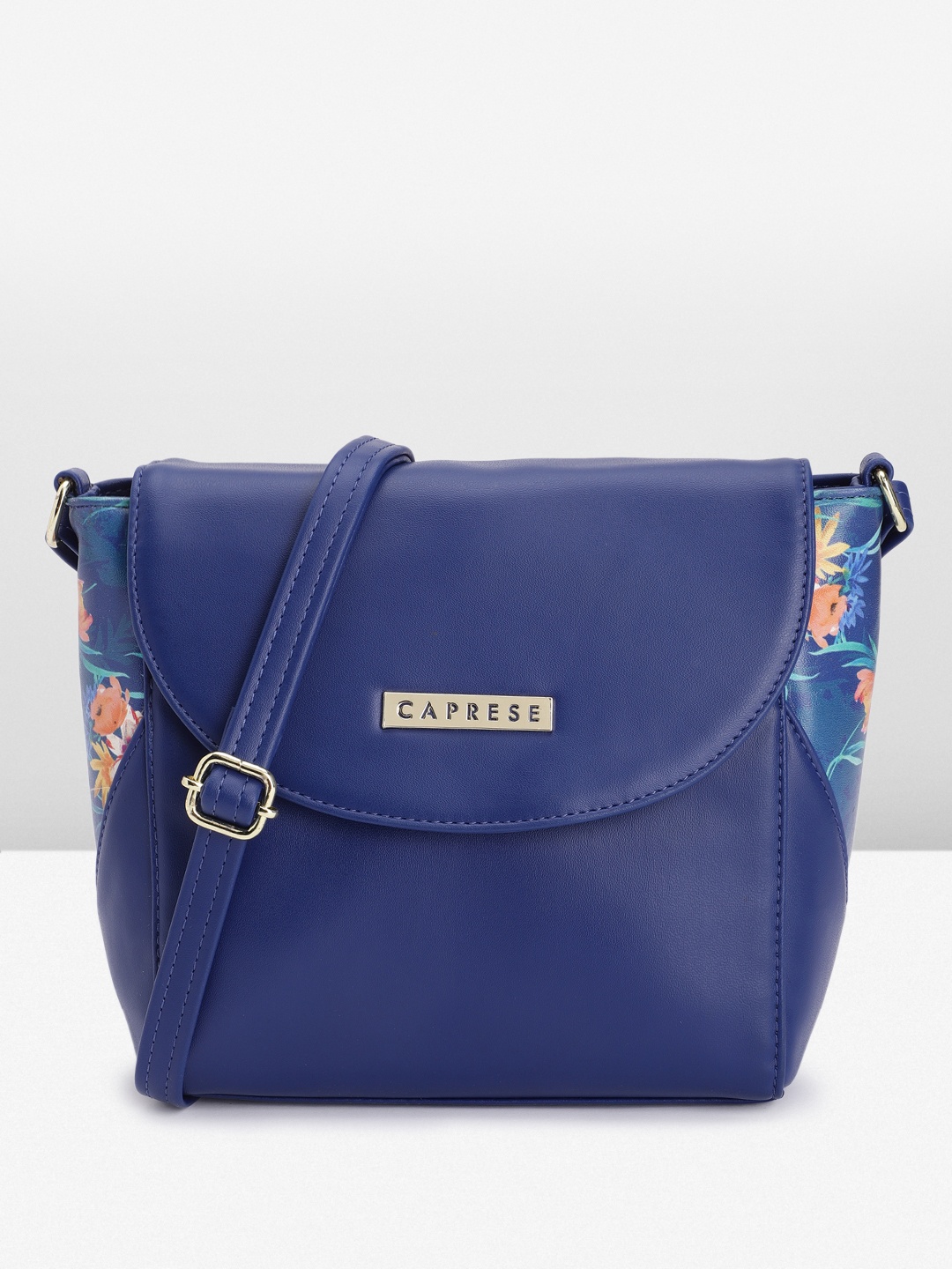 

Caprese Floral Printed Structured Sling Bag, Blue