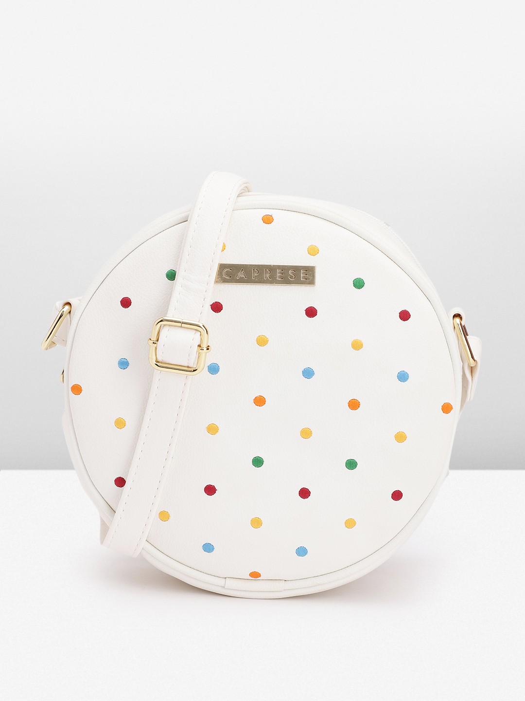

Caprese Embroidered Structured Sling Bag, White