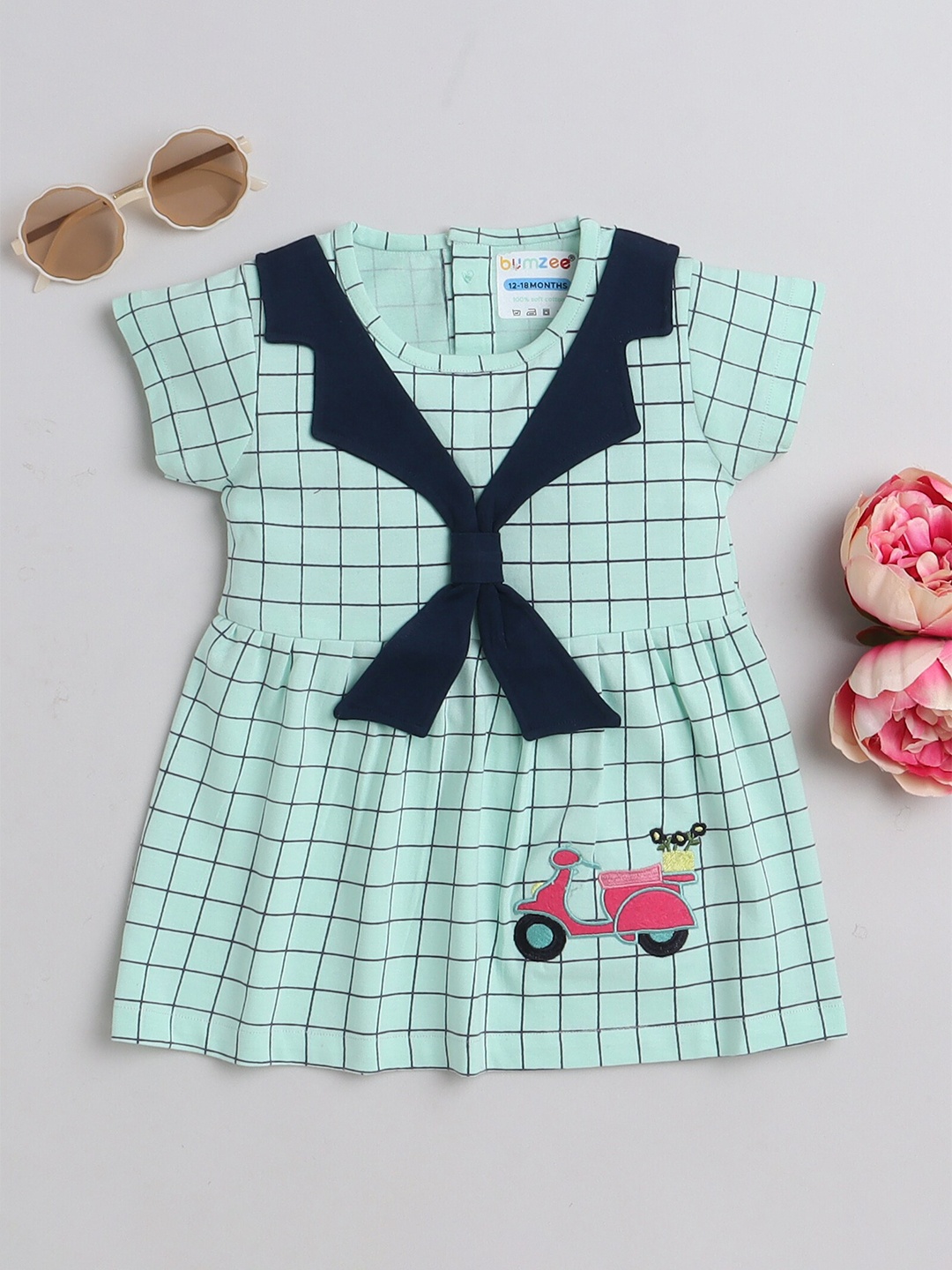 

BUMZEE Infant Girls Checked Fit & Flare Dress, Sea green