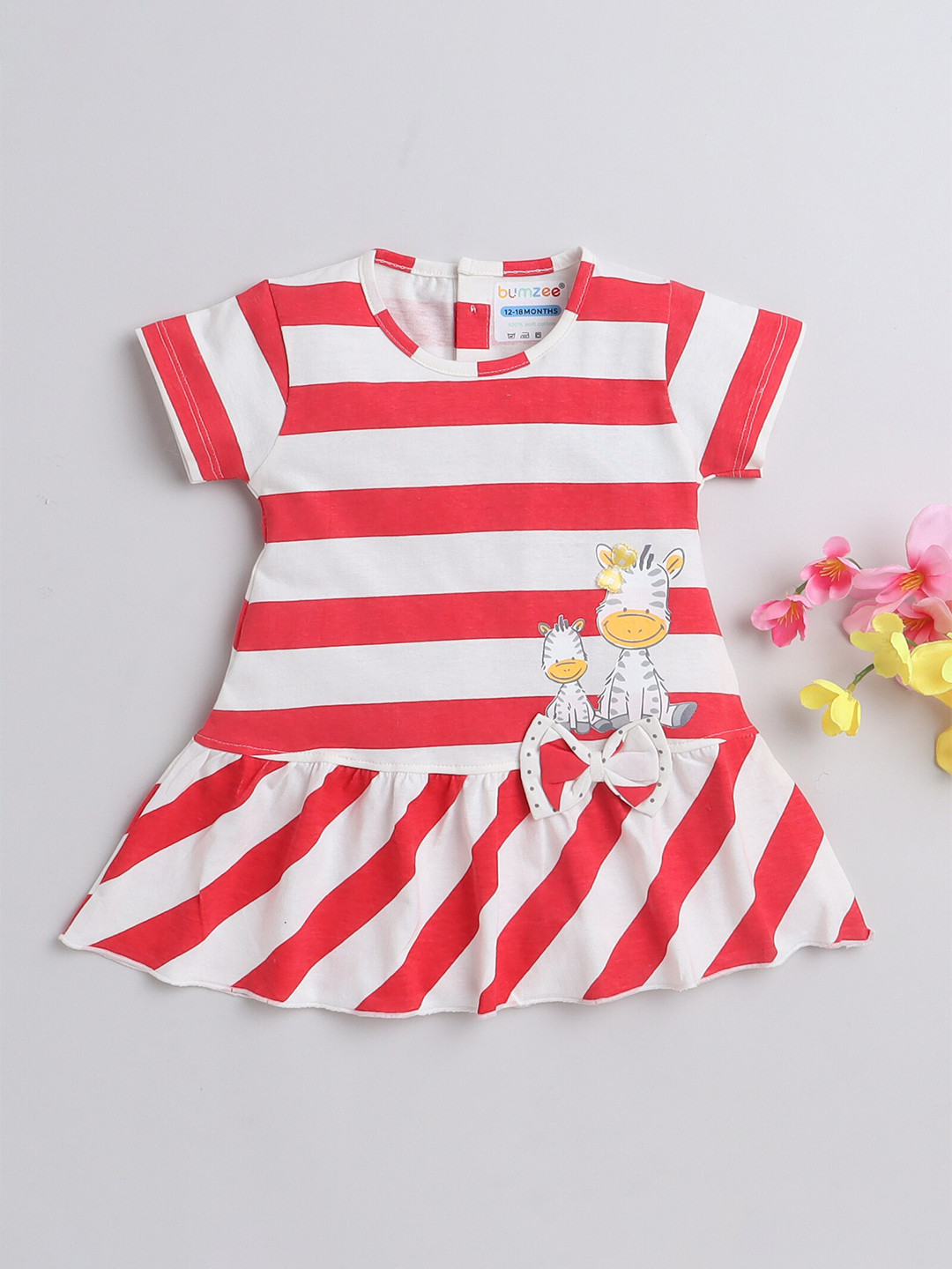

BUMZEE Infant Girls Striped Drop-Waist Dress, Red