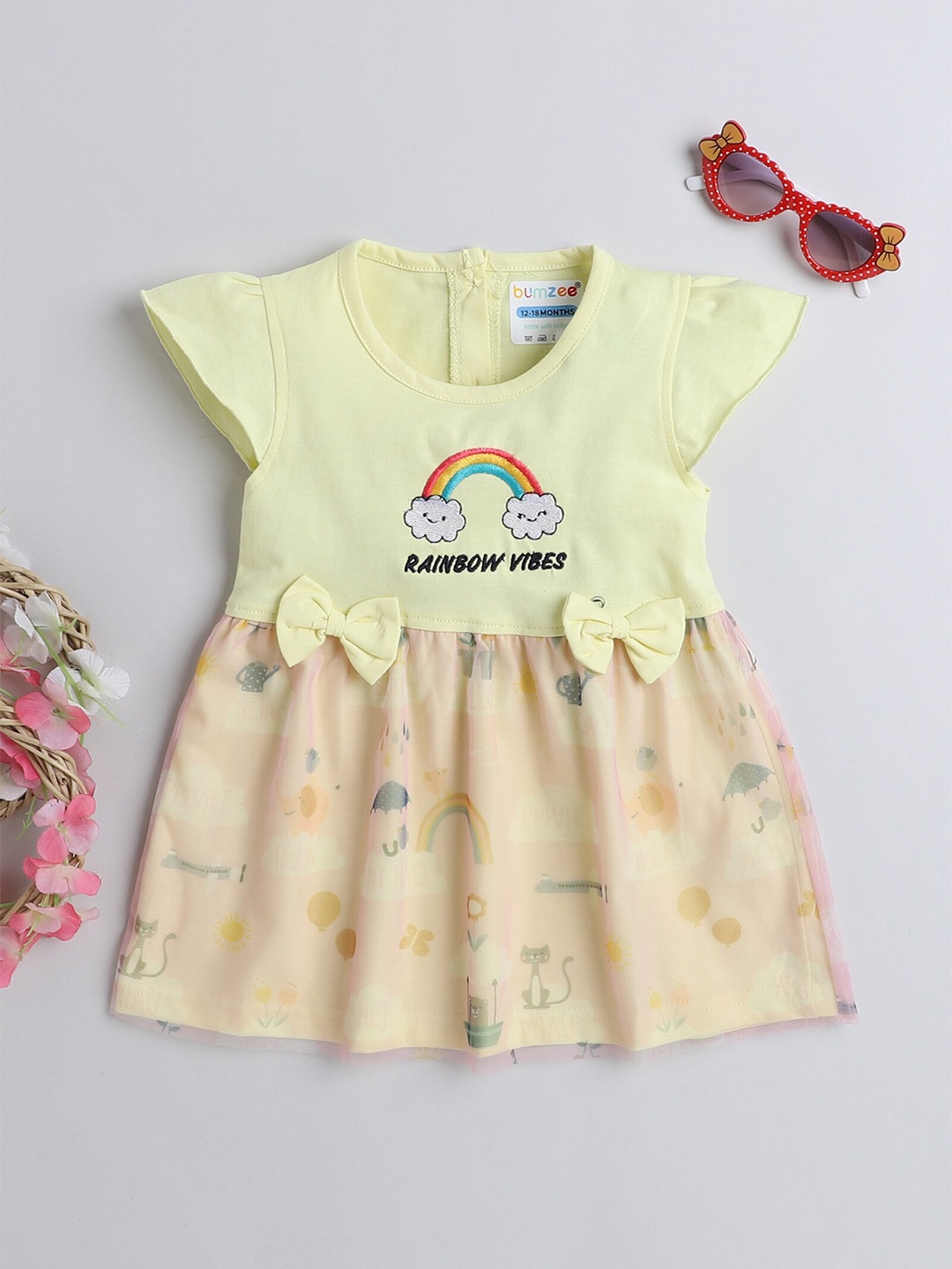 

BUMZEE Infant Girls Print Fit & Flare Cotton Dress, Yellow