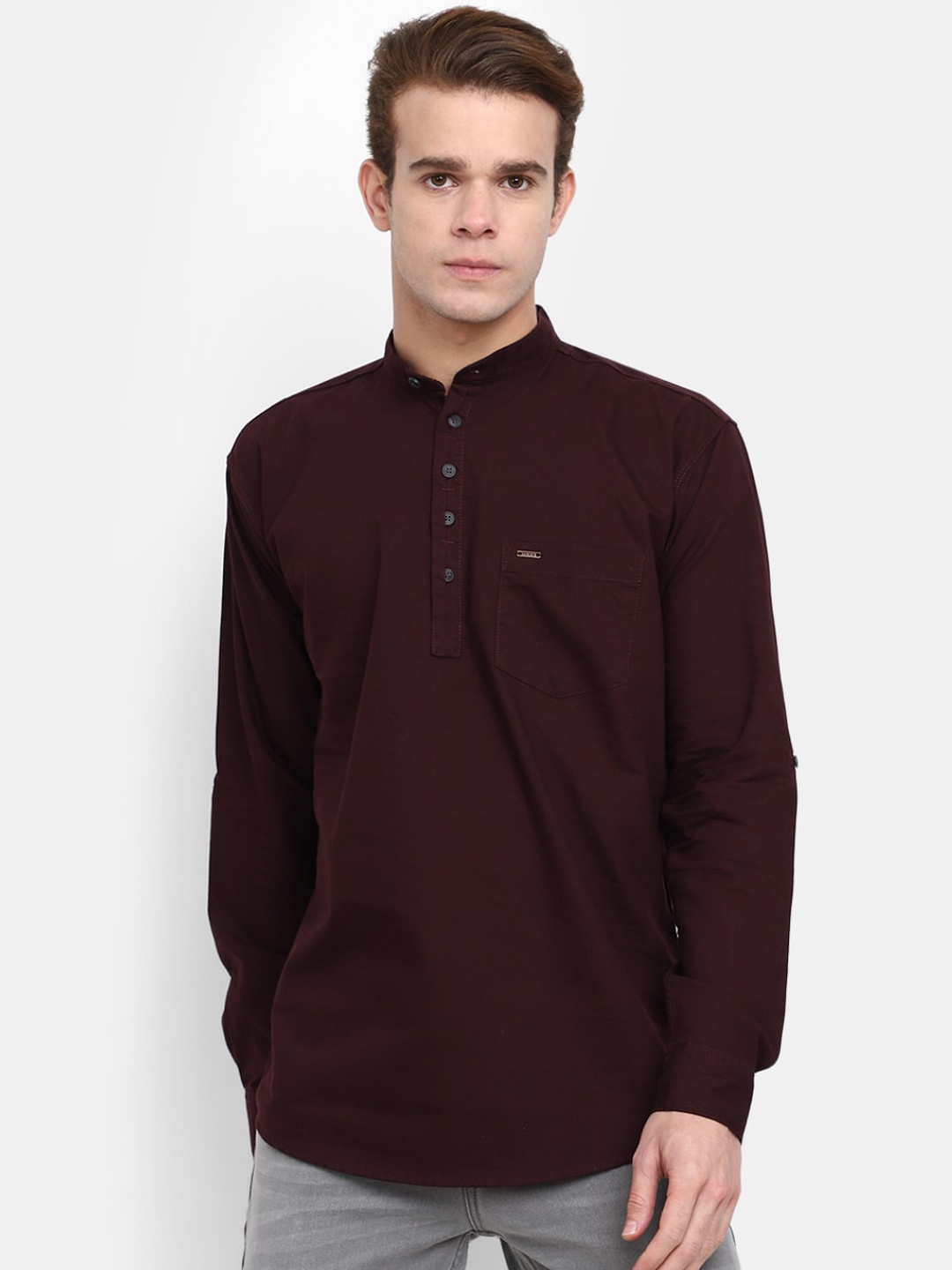 

V-Mart Mandarin Collar Cotton Short Kurta, Maroon