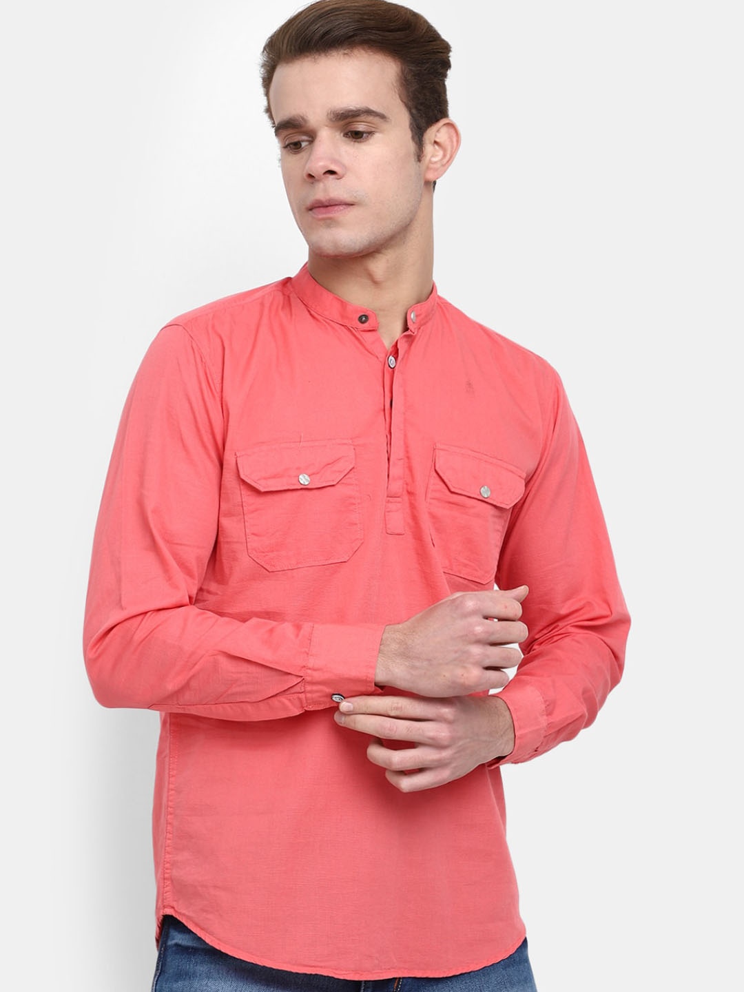 

V-Mart Mandarin Collar Cotton Short Kurta, Peach