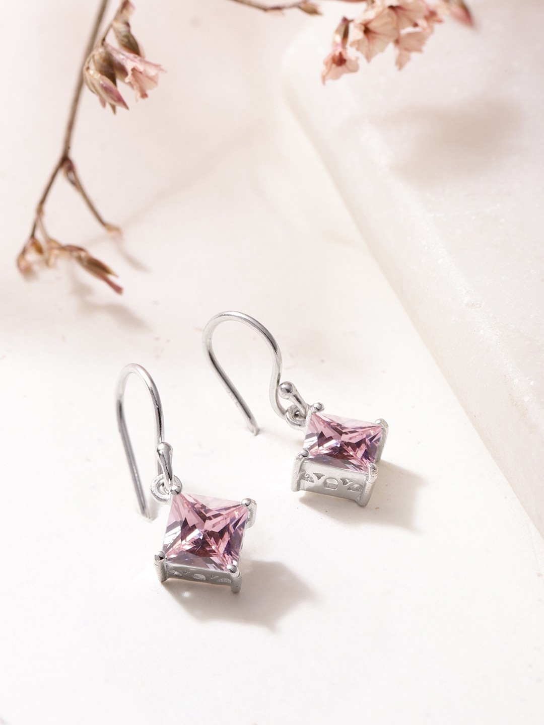 

Zavya Geometric CZ Studded Sterling Silver Drop Earrings