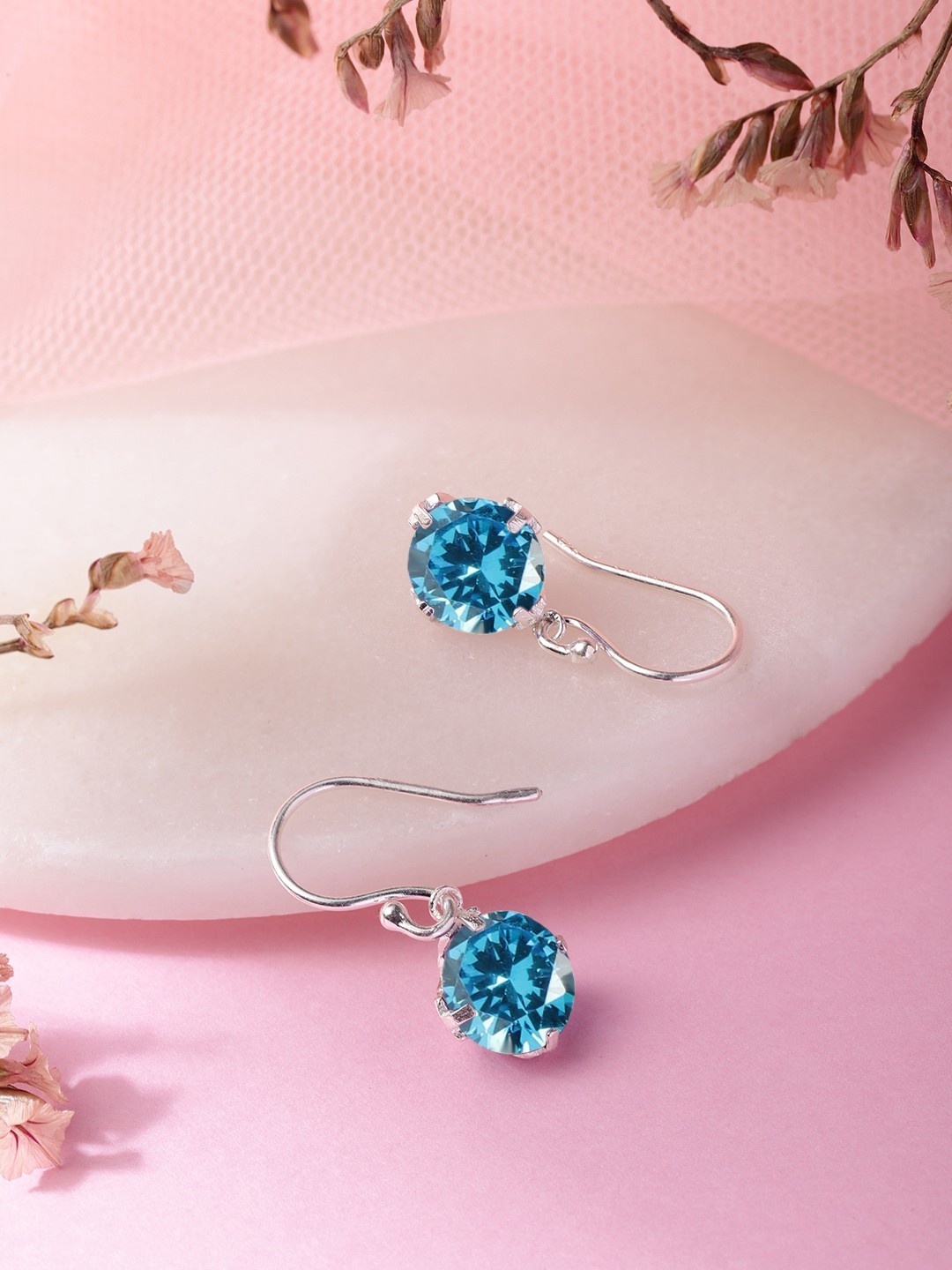 

Zavya Silver-Toned & Turquoise Blue Geometric Drop Earrings