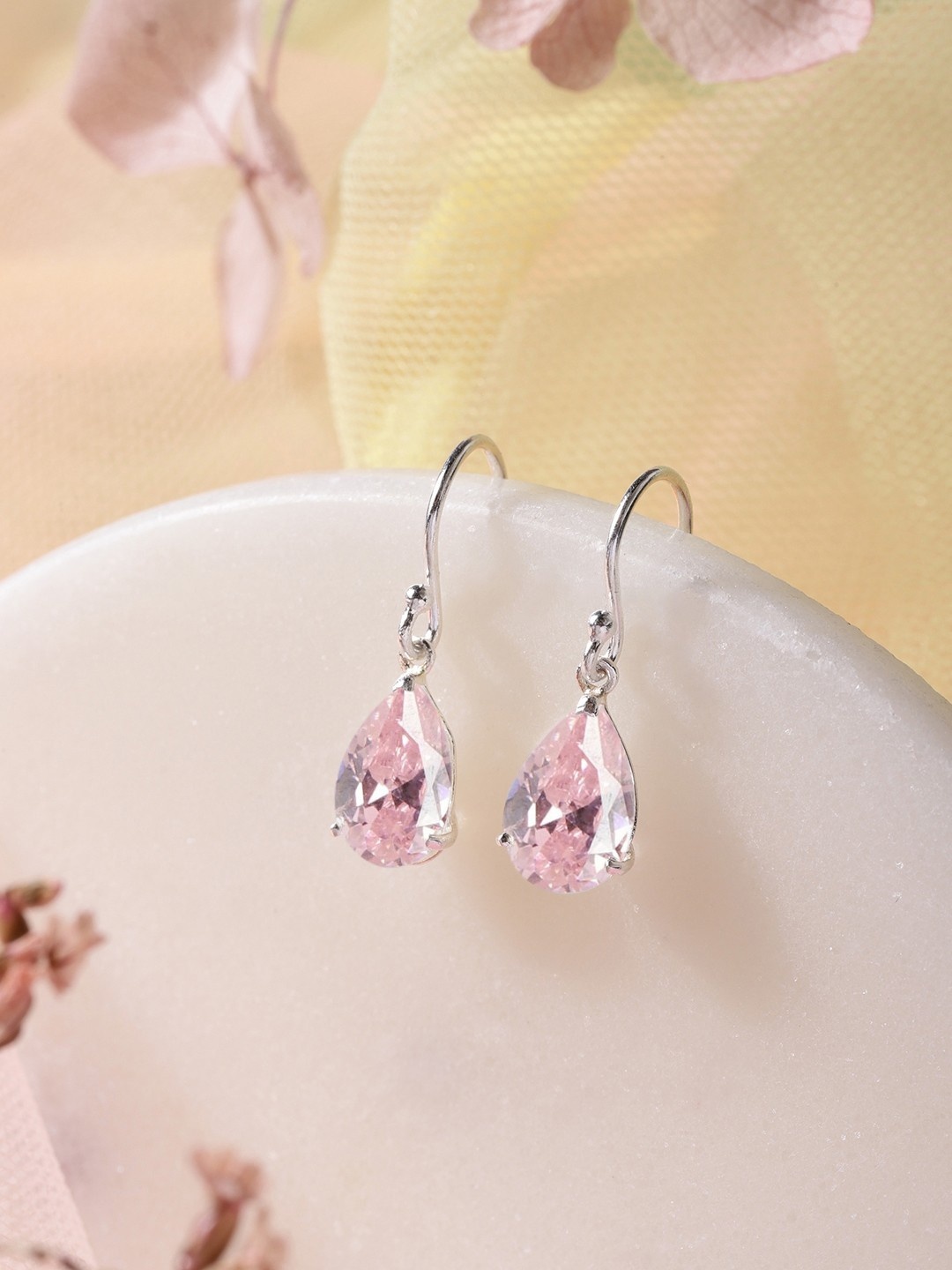 

Zavya Teardrop Shaped CZ Studded Sterling Silver Drop Earrings