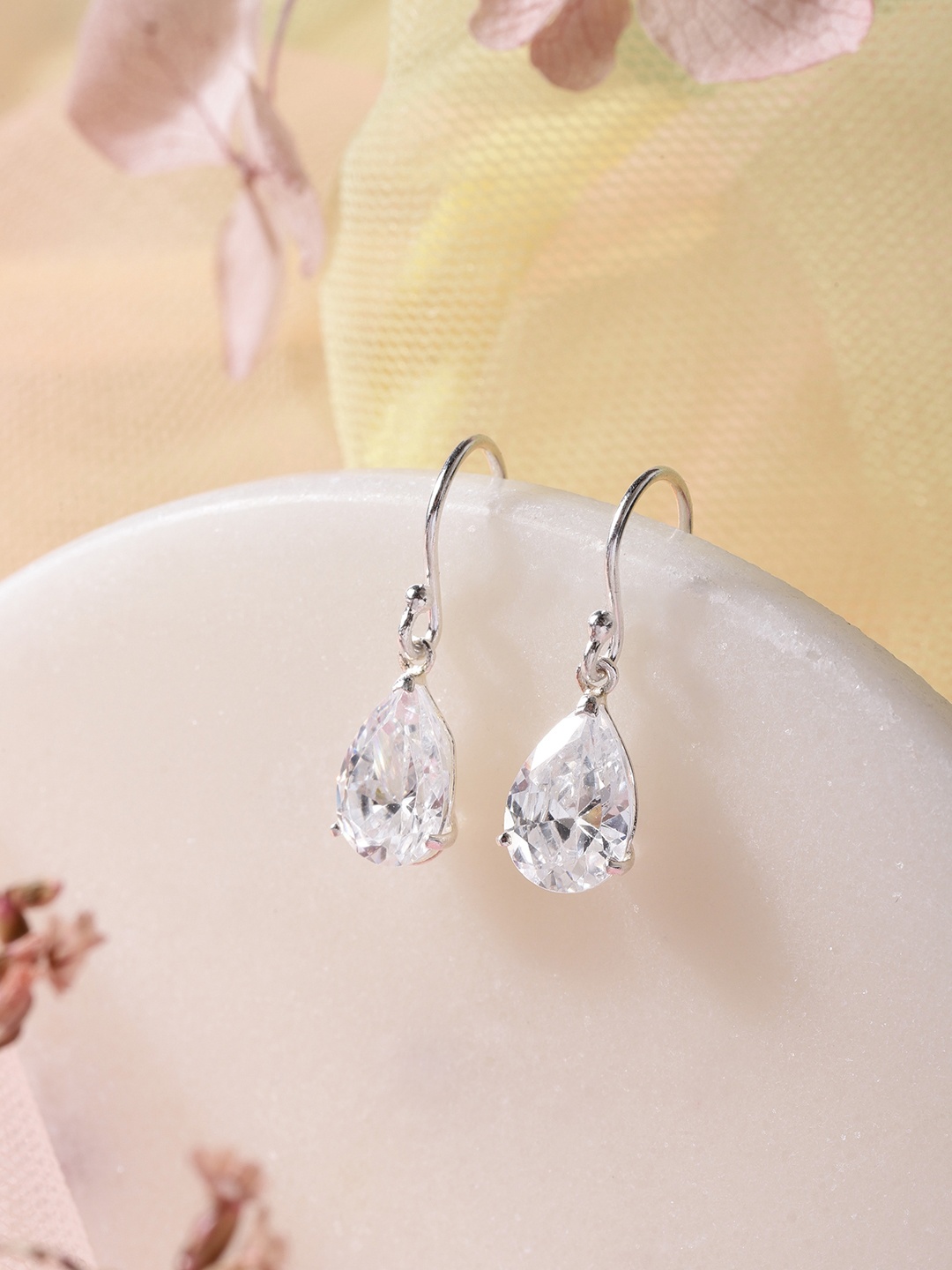 

Zavya Teardrop Shaped CZ Studded Sterling Silver Drop Earrings