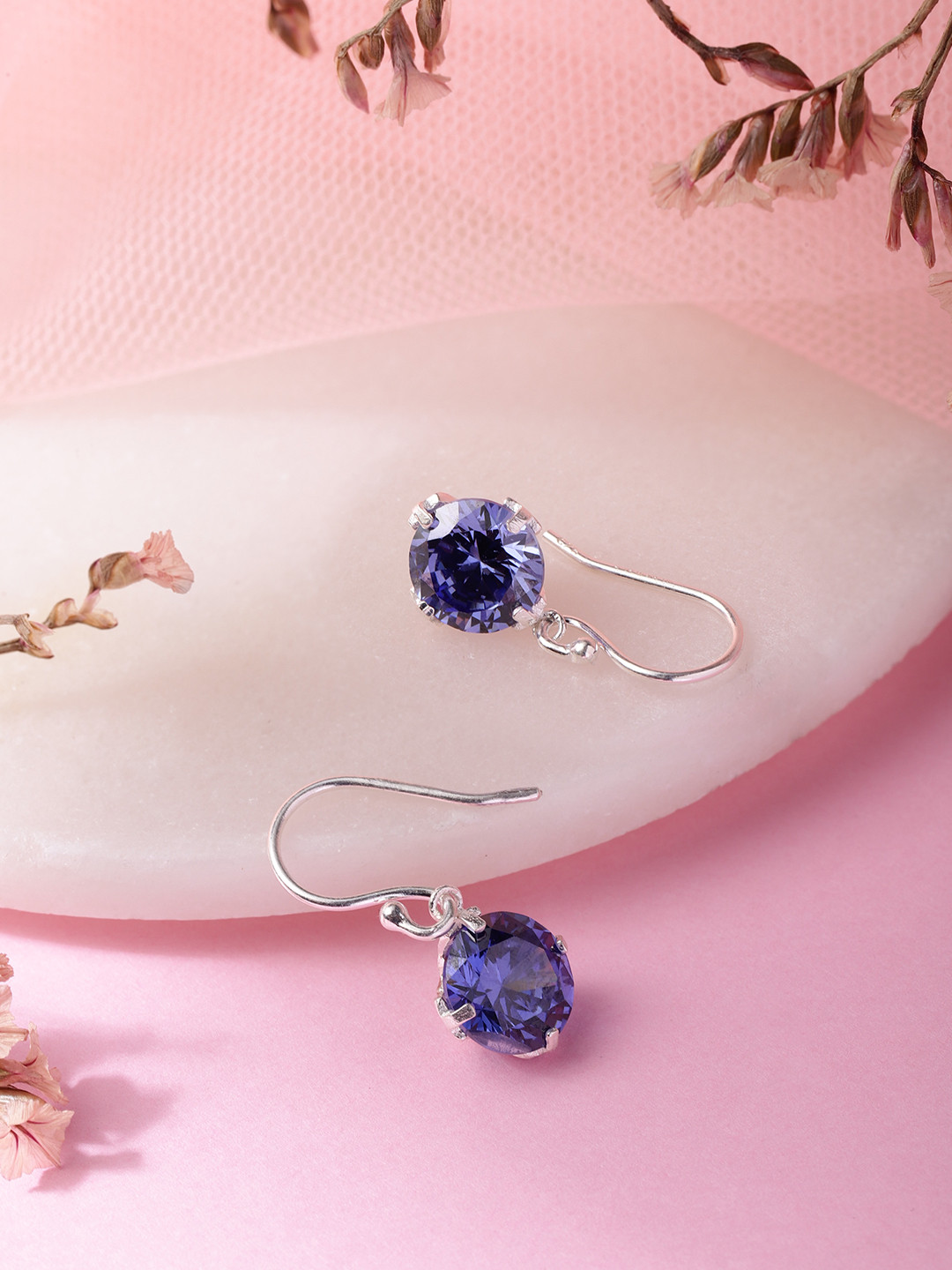 

Zavya Rhodium-Plated CZ Studded Sterling Silver Geometric Drop Earrings