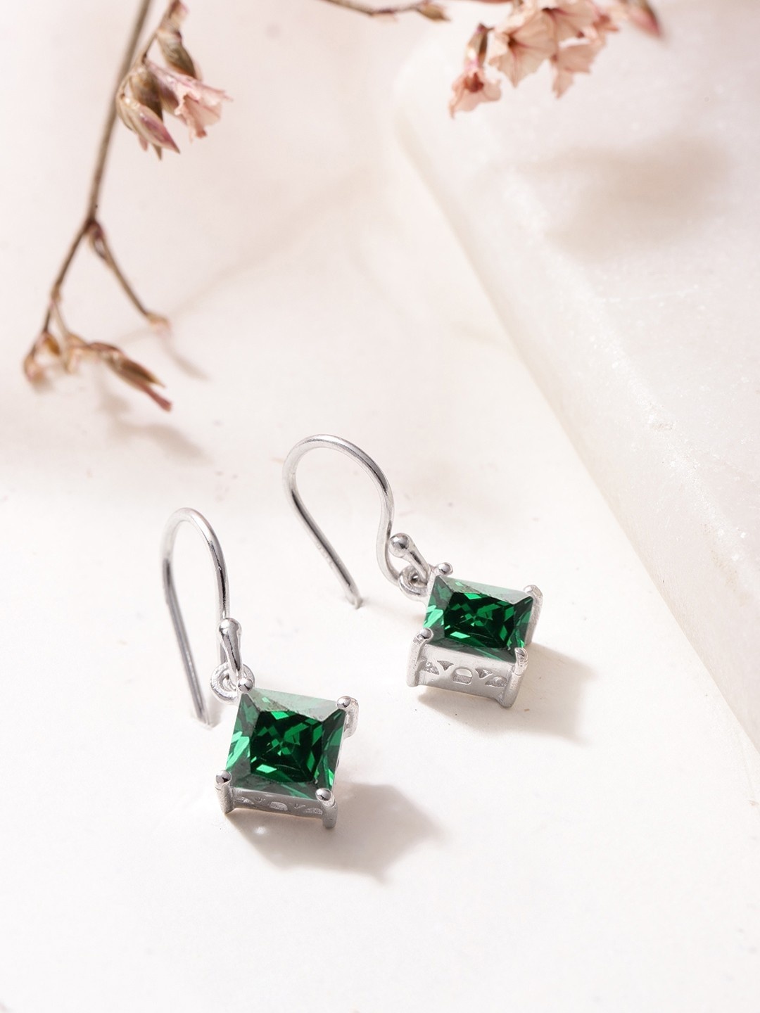 

Zavya Rhodium-Plated CZ Studded Sterling Silver Geometric Drop Earrings