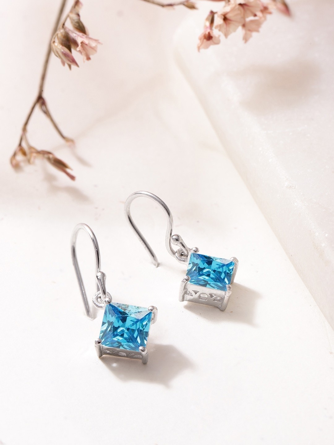 

Zavya Rhodium-Plated CZ Studded Sterling Silver Geometric Drop Earrings