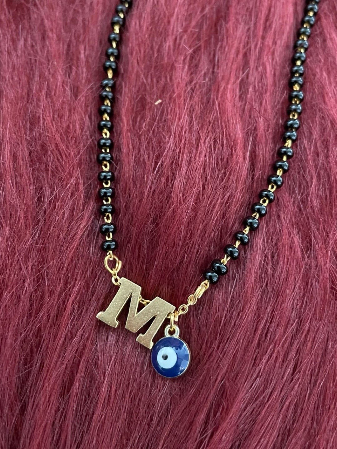 

Digital Dress Room Gold-Plated Beaded Evil Eye Charm Mangalsutra