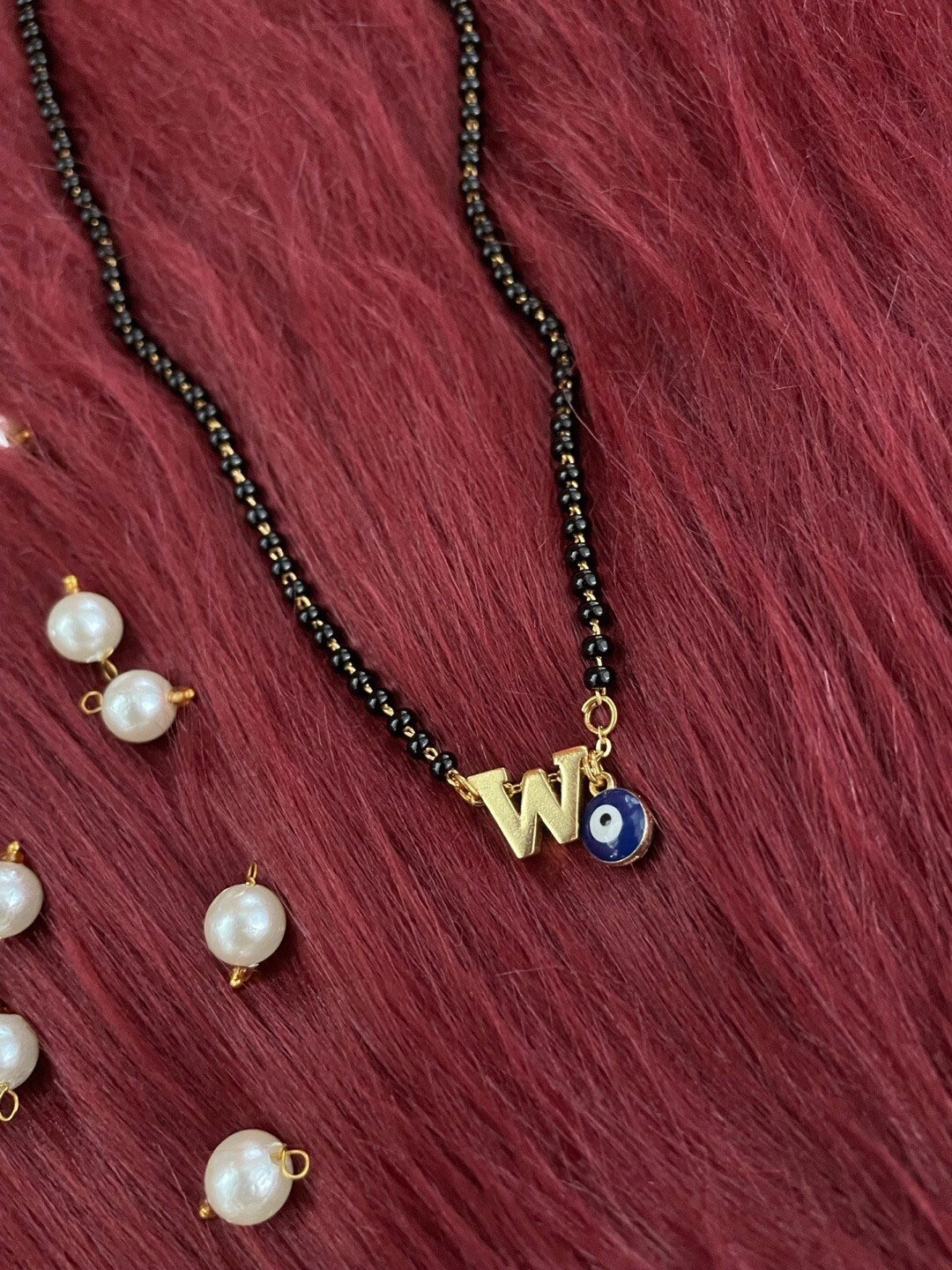 

Digital Dress Room Gold-Plated Beaded Evil Eye Charm Mangalsutra