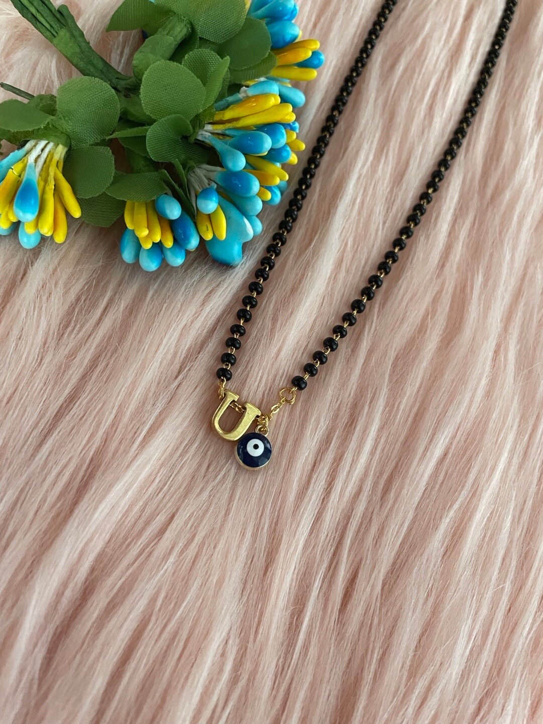 

Digital Dress Room Gold-Plated Beaded Evil Eye Charm Mangalsutra