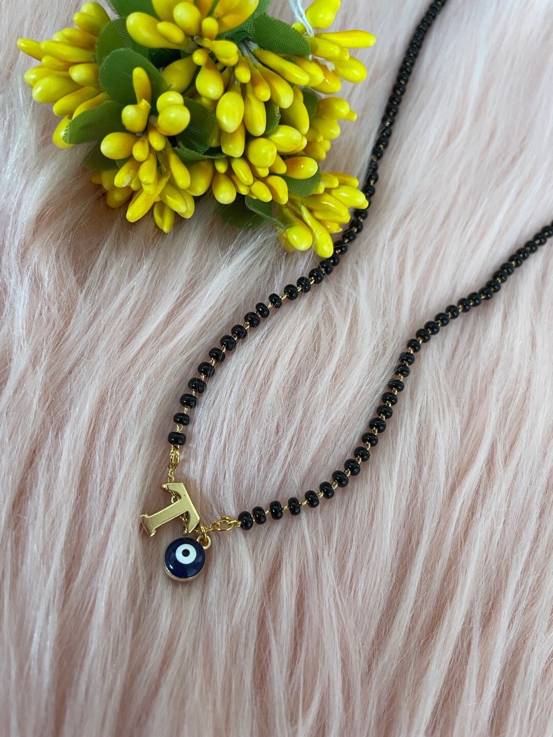 

Digital Dress Room Gold-Plated Beaded Evil Eye Charm Mangalsutra