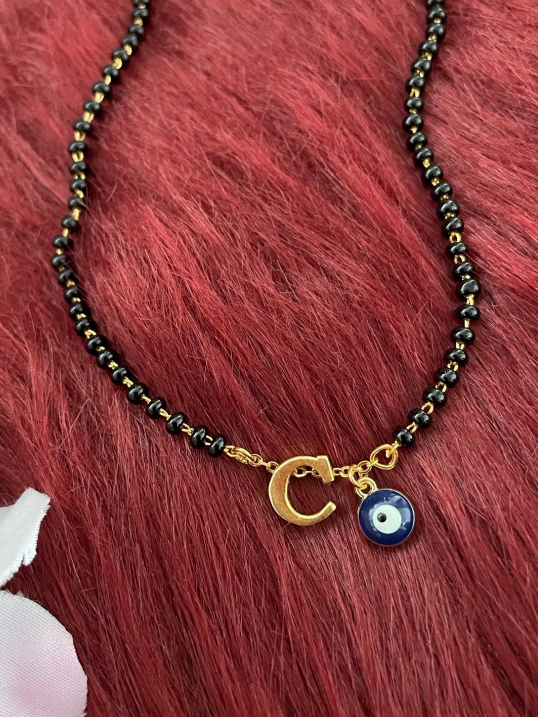 

Digital Dress Room Gold-Plated Beaded C Letter Alphabet Evil Eye Mangalsutra