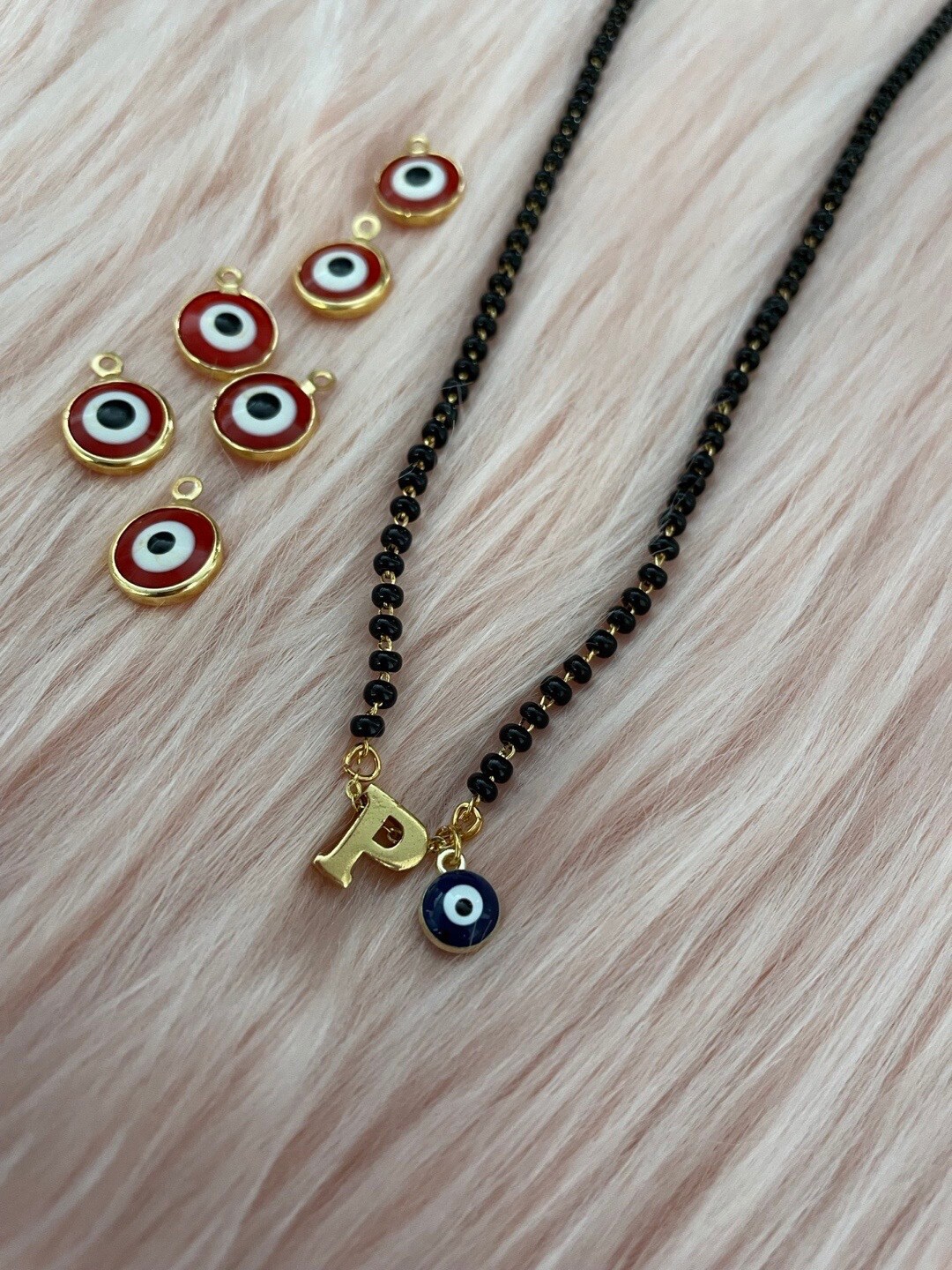 

Digital Dress Room Gold-Plated Beaded P Letter Alphabet Evil Eye Mangalsutra