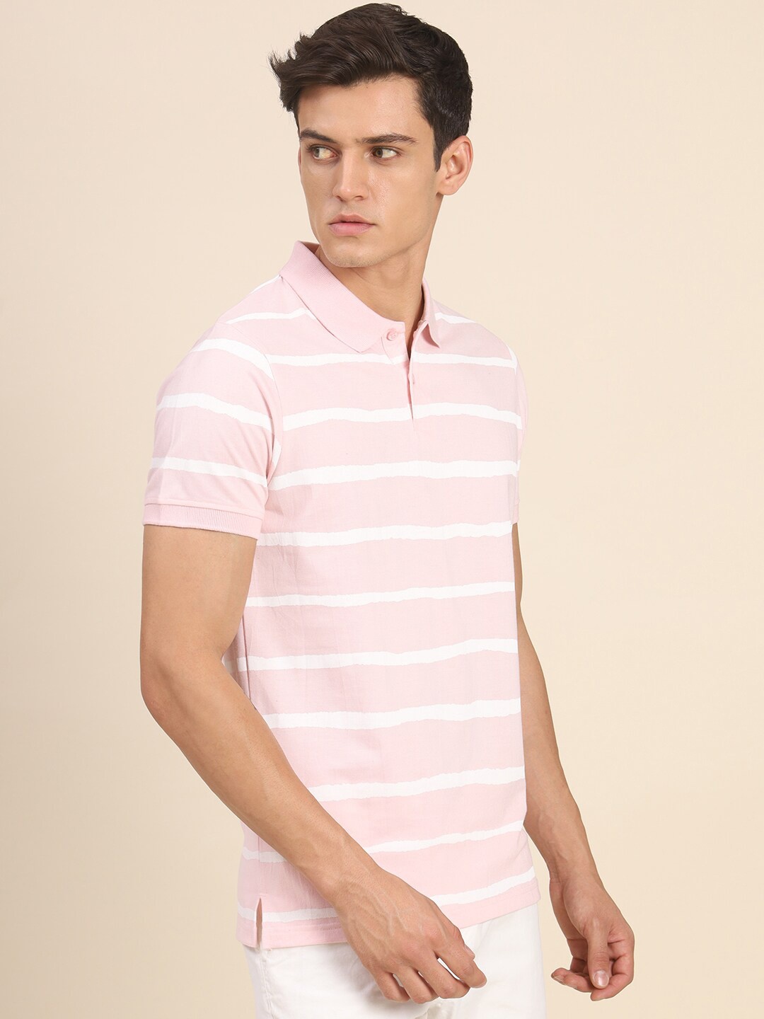 

Dennis Lingo Striped Polo Collar Regular Fit T-shirt, Pink
